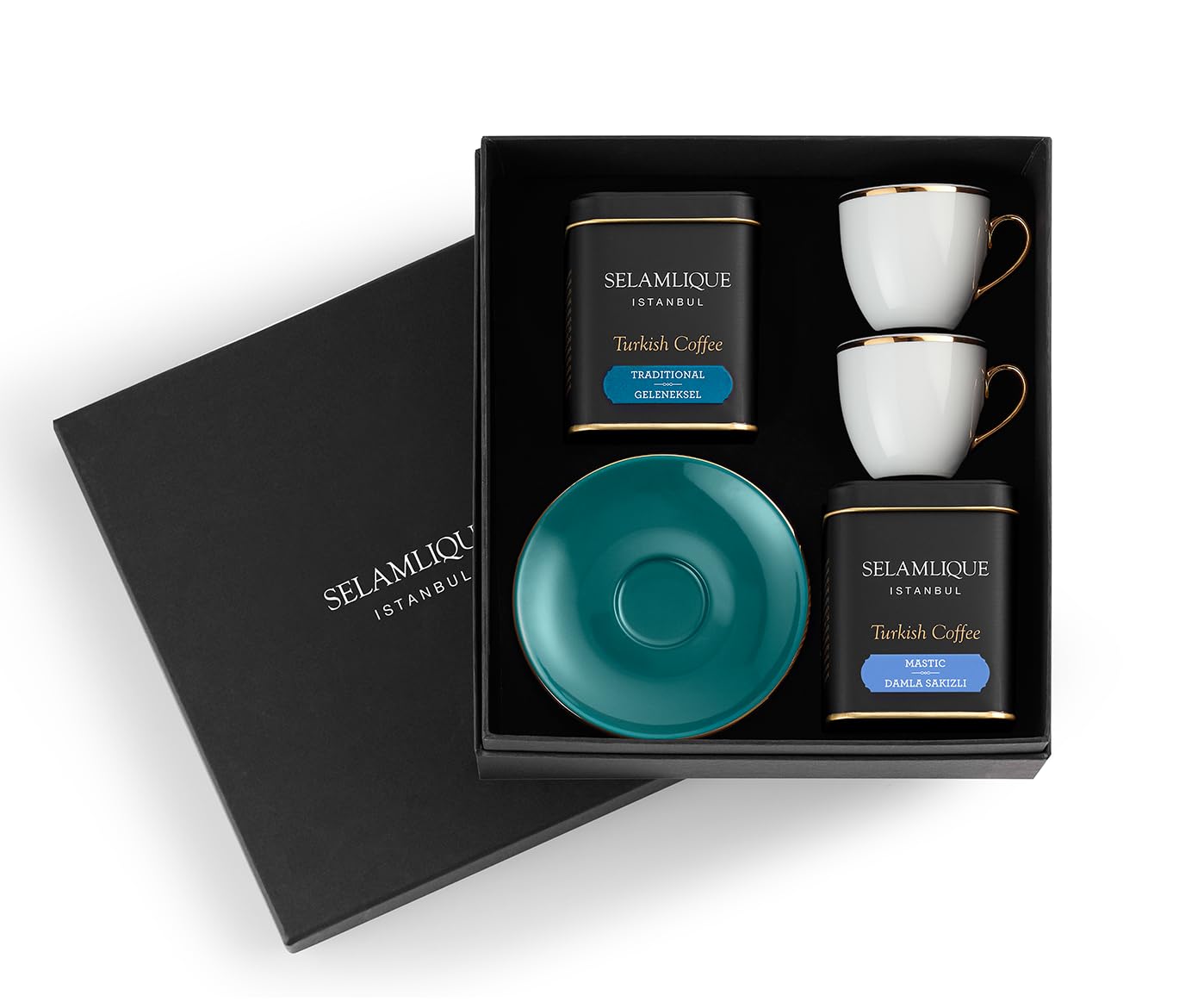 Premium 2-Piece Espresso Cup Set with Saucers - 2.7 oz Turkish Coffee Cups in Elegant Gift Box - Perfect for Home Brewing, Gifts & Coffee Shops