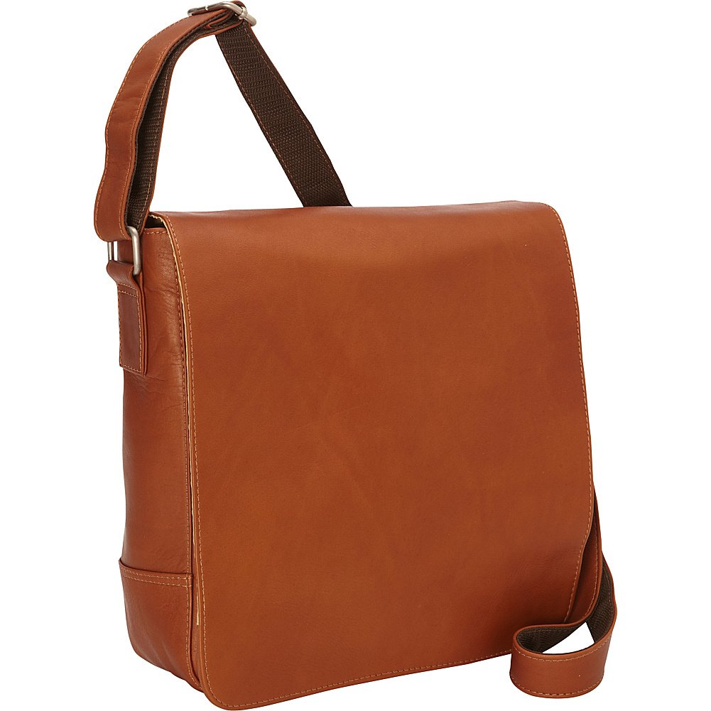 Small Tablet Vertical Messenger Bag - Saddle Brown Leather Crossbody Bag for Men & Women - Perfect for Work, Travel, and Everyday Use