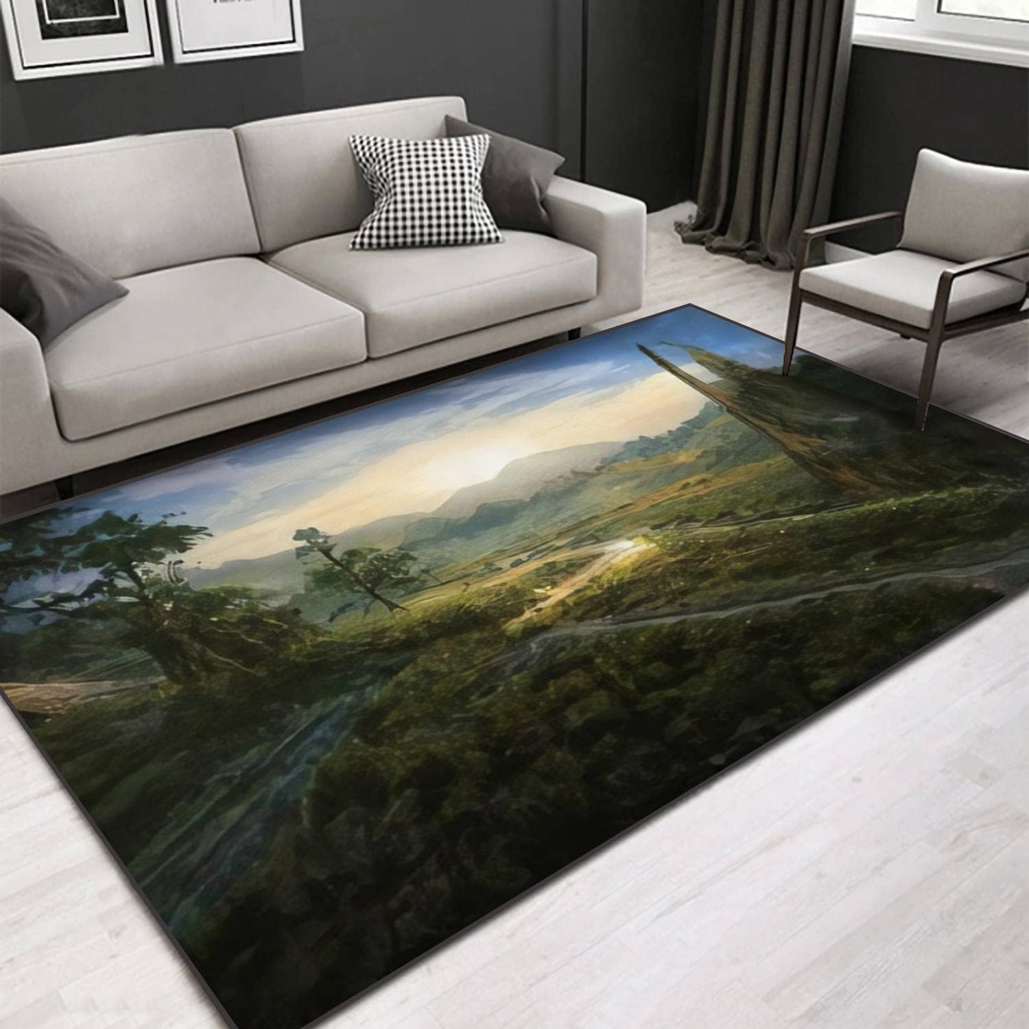 Thomas Cole & Frederick Edwin Church Inspired 3D Panoramic Area Rug - Non-Slip Throw Mat for Living Room, Playroom, Nursery, Classroom & Outdoor Decor - 64