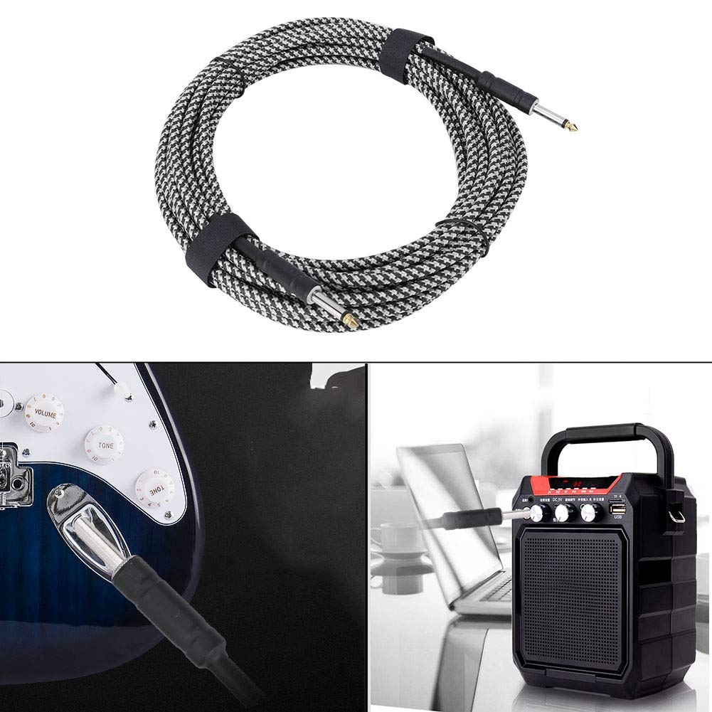 32.8ft Audio Cable with 7mm Wire - Professional Electric Bass & Guitar Cable for Piano, Organ, Keyboard - Durable Black & White Instrument Cable for Live Performances & Studio Recording
