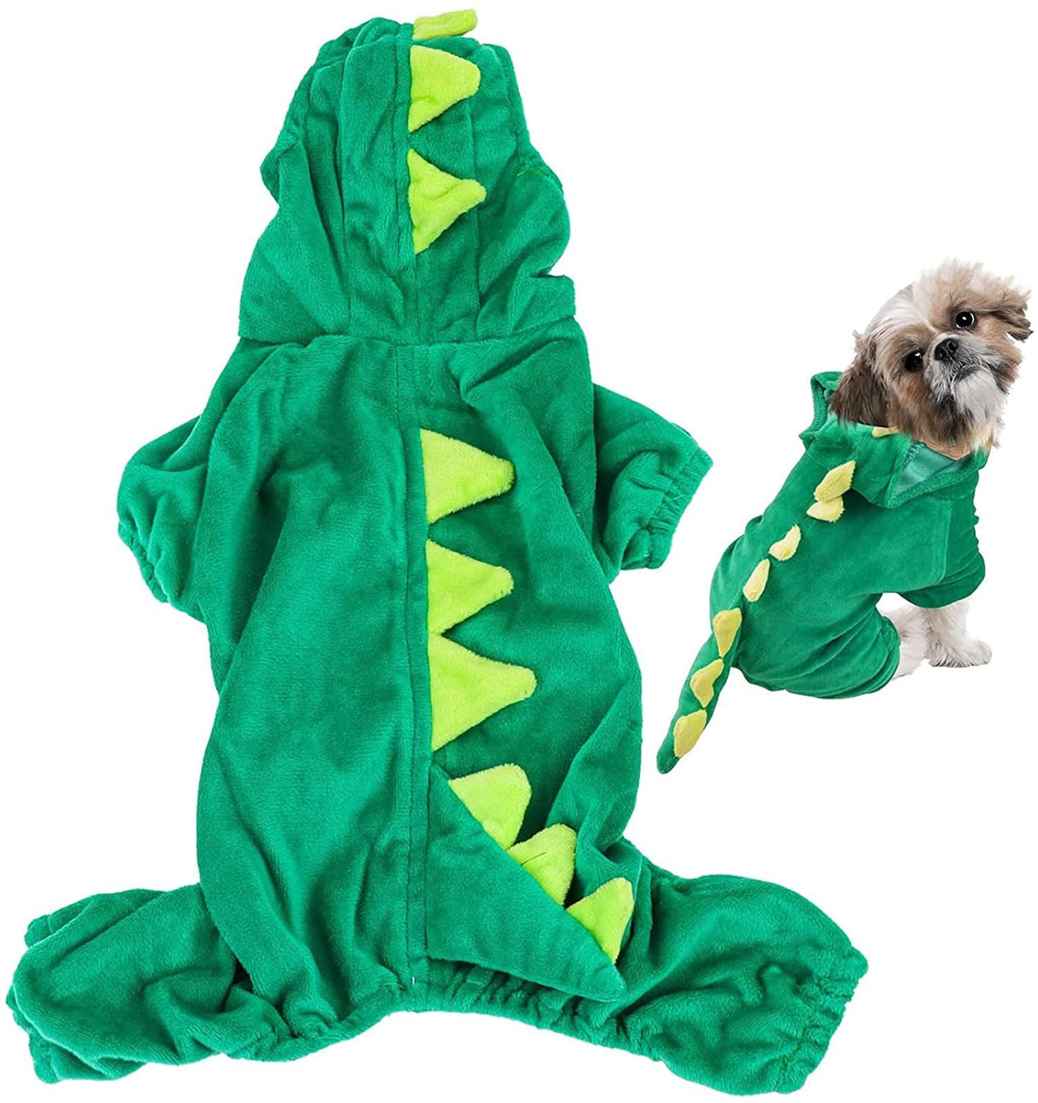 Warm Winter Dinosaur Hoodie for Small Dogs - Fleece Pet Costume Coat, Funny Puppy Sweater Dress for Cold Weather - Perfect for Halloween, Christmas & Outdoor Adventures