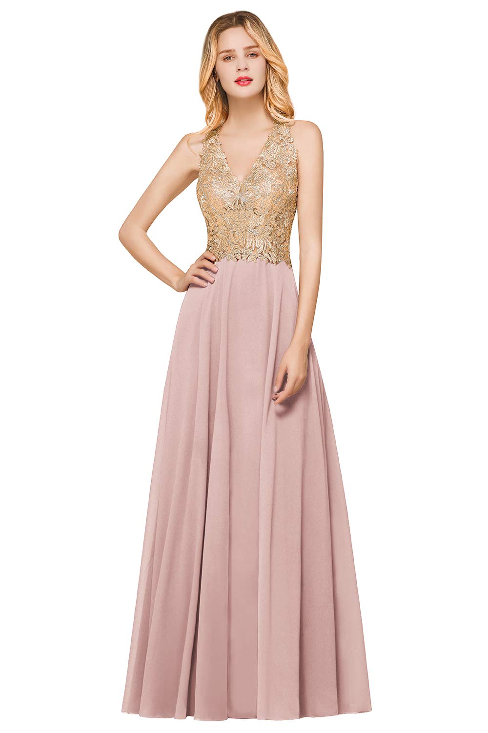 Elegant Golden Lace Chiffon Formal Dress for Women - Floral Bridesmaid & Guest Dress for Weddings, Parties & Special Occasions