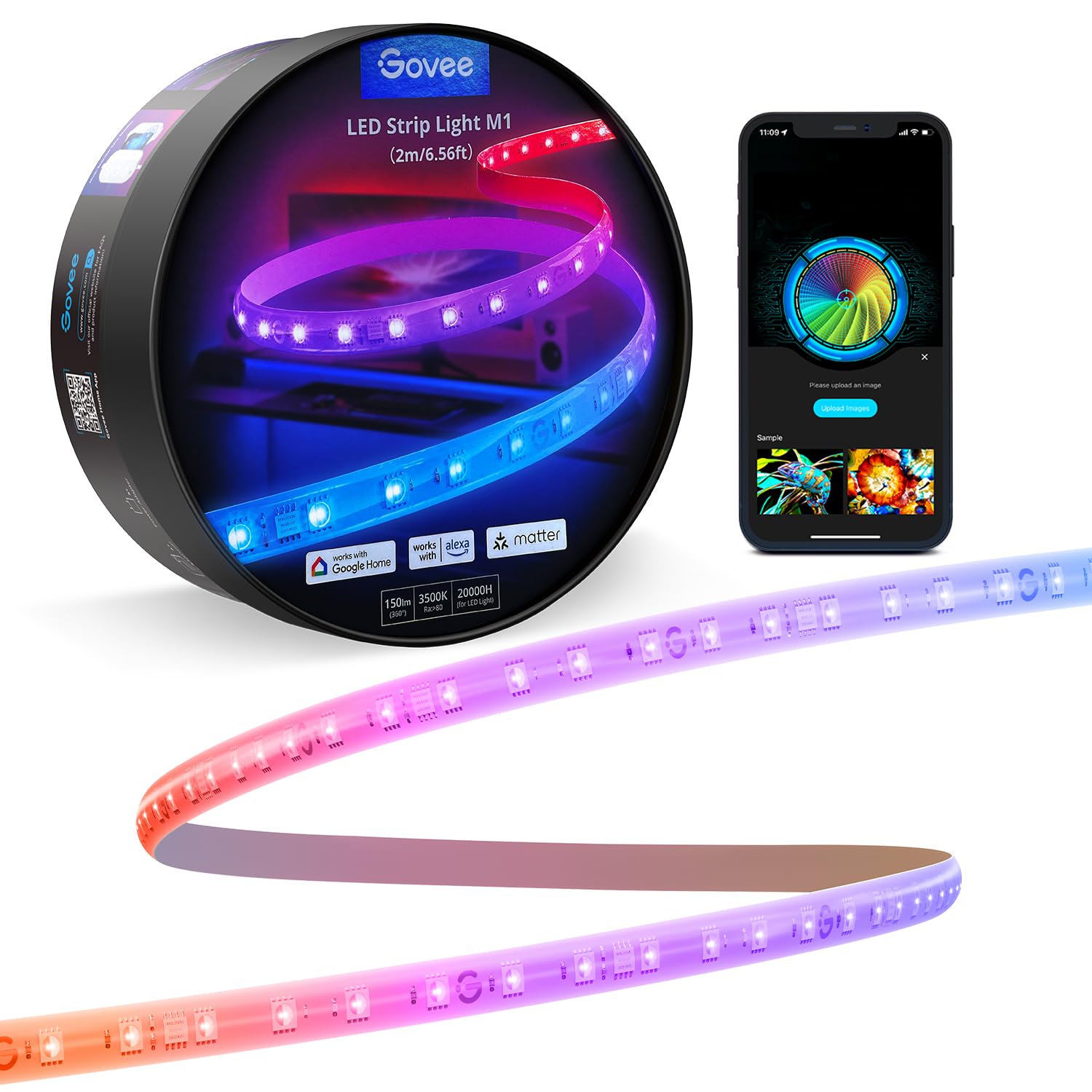 Govee RGBIC LED Strip Lights M1 with Matter, 6.56ft Smart WiFi Lights for Home - Works with Apple Home, Alexa, Google Assistant & SmartThings - Perfect for Cabinet, TV Backlight, Bedroom Decor & Gaming Setup