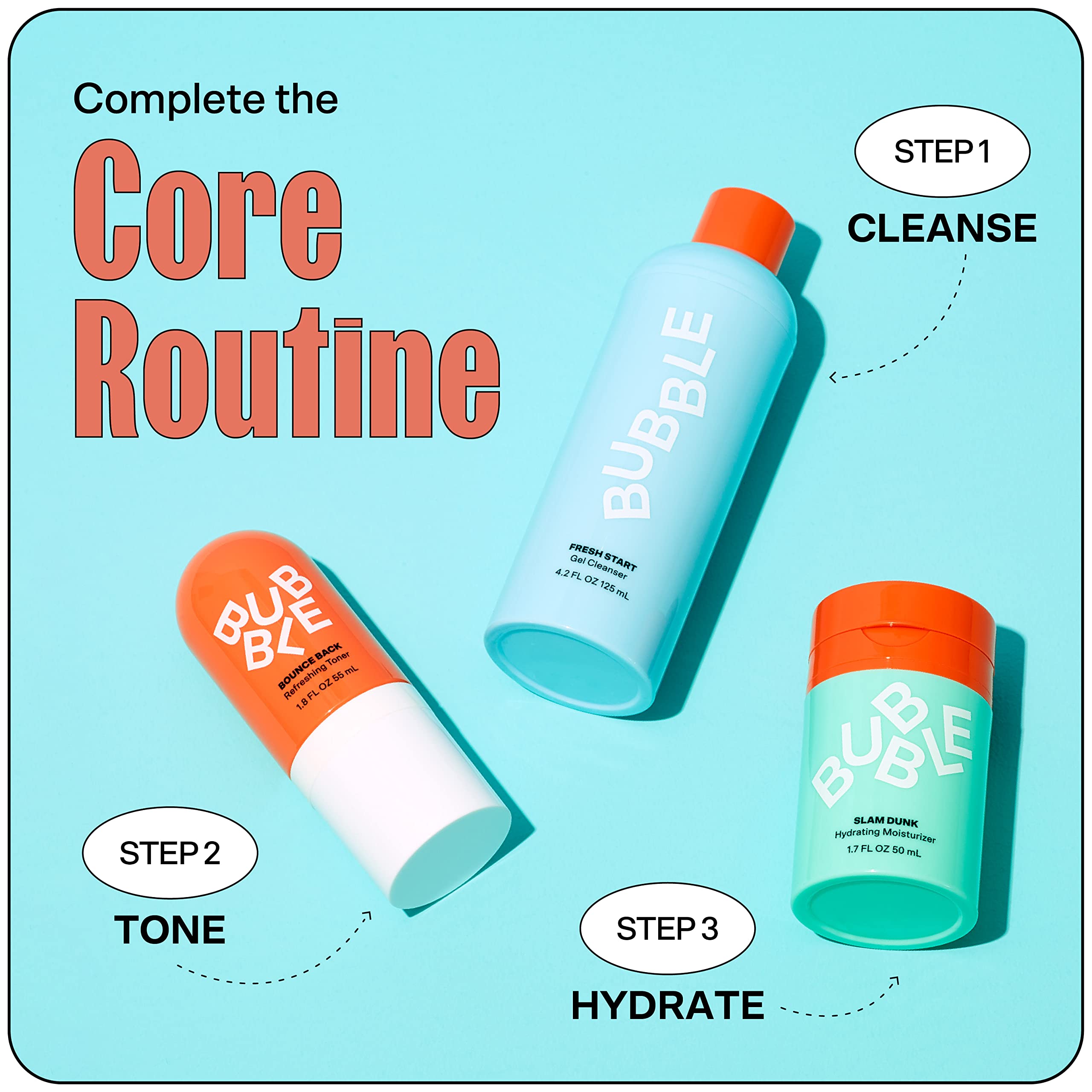 Bubble Skincare Slam Dunk Hydrating Face Moisturizer for Dry Skin & Fresh Start Exfoliating Gel Cleanser Set - 50ml Each | Daily Skincare Routine for Glowing Complexion