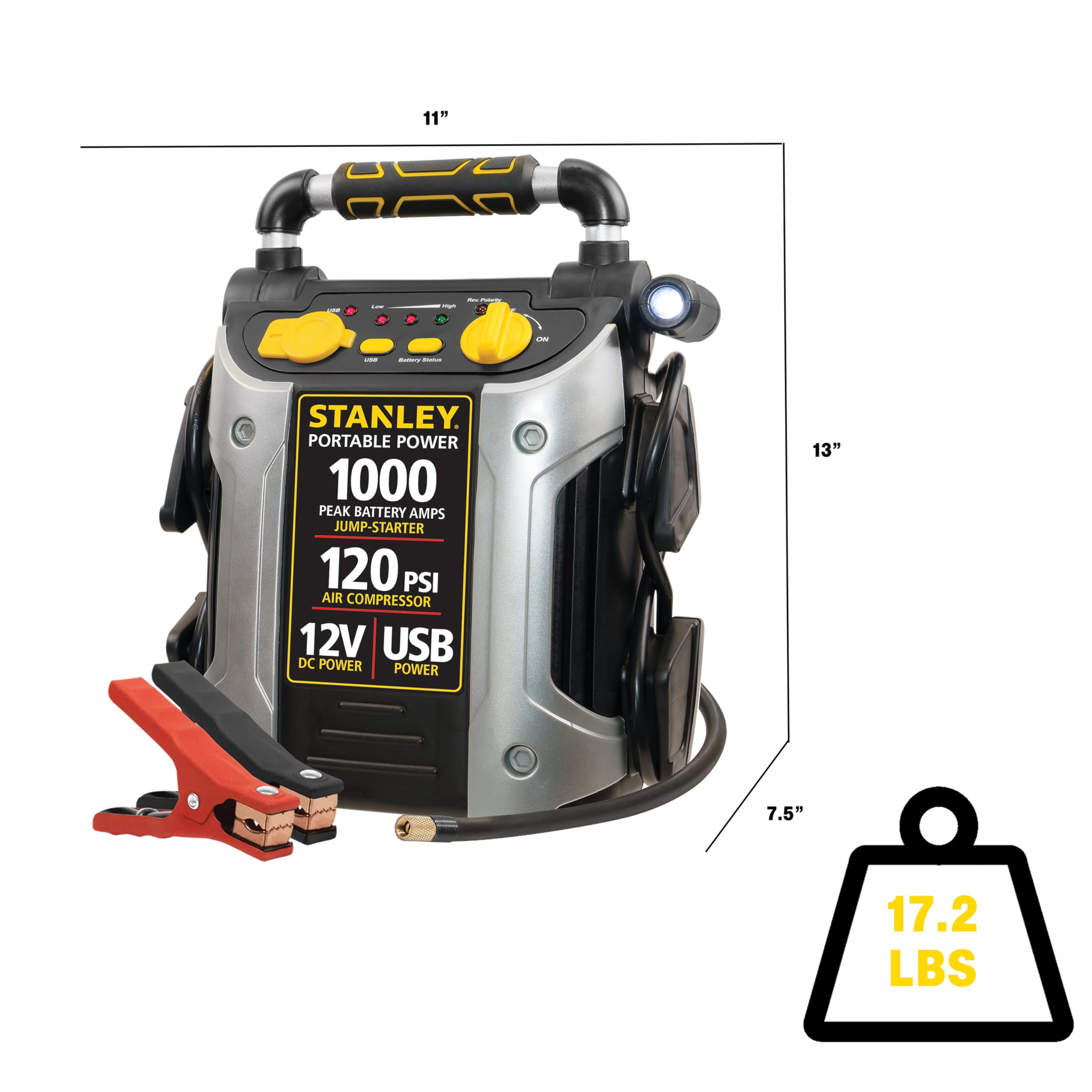 STANLEY J5C09 1000 Peak Amp Portable Power Station Jump Starter with 120 PSI Air Compressor & USB Port - Emergency Car Battery Booster for Roadside Assistance, Camping, and Outdoor Adventures