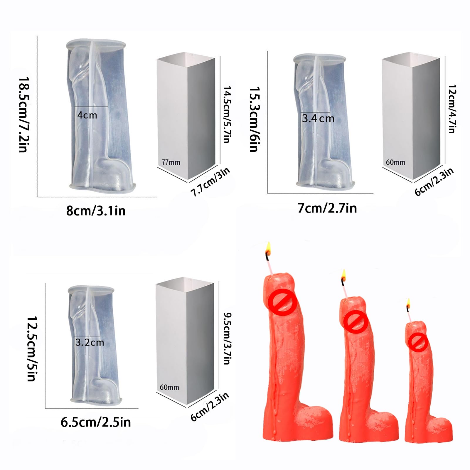 3 Silicone Penis Candle Molds for DIY Candle Making - Adult Themed Party Supplies & Bachelorette Decorations - Perfect for Naughty Birthday Parties, Adult Gag Gifts & Unique Home Decor