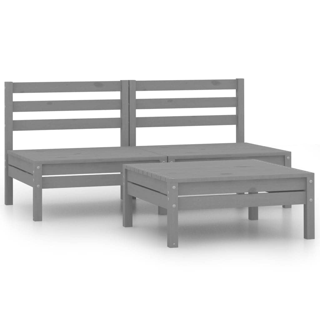 3-Piece Patio Lounge Set - All-Weather Resistant Outdoor Furniture for Terrace, Deck, Balcony, Garden & Lawn - Solid Pinewood Gray - Perfect for Relaxing, Entertaining & Outdoor Dining