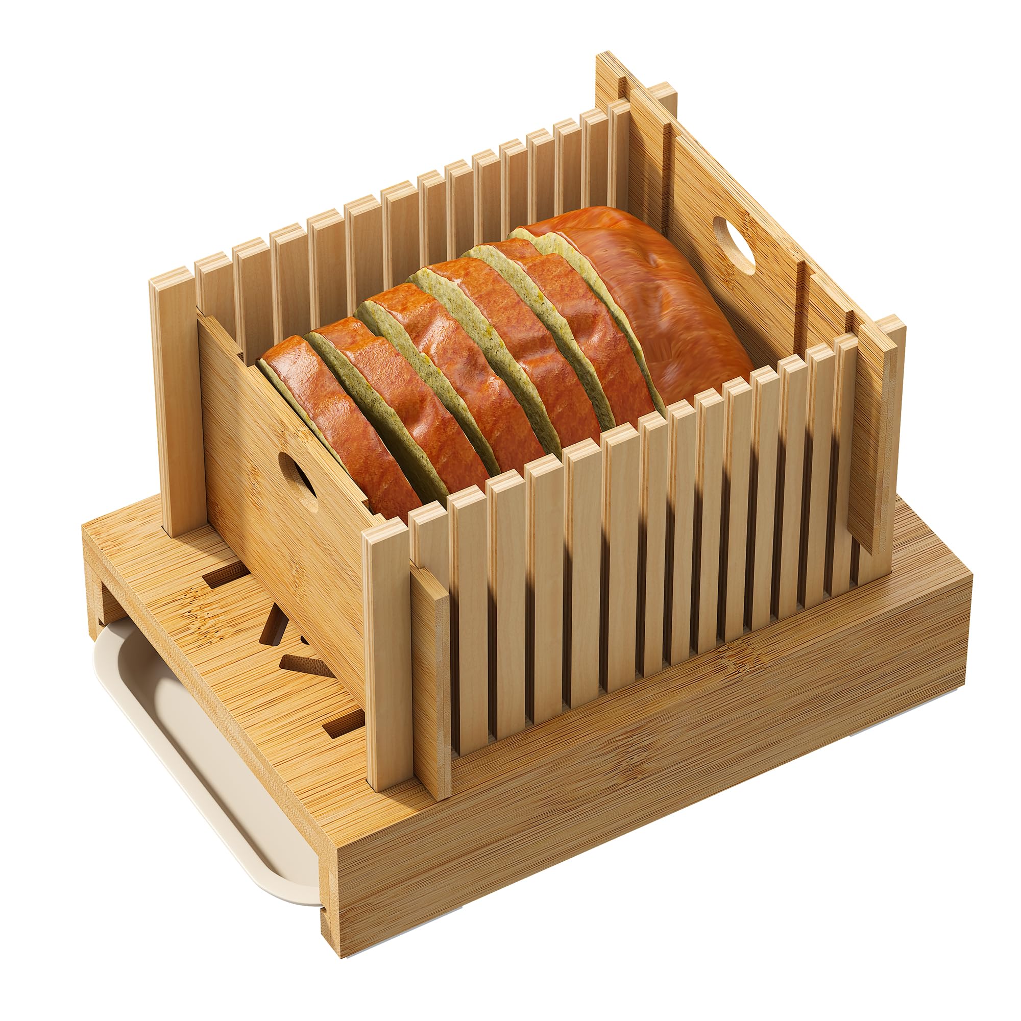 FILWH Adjustable Bamboo Bread Slicer with Crumb Tray - Foldable Wooden Bread Cutting Board for Homemade Loaves, Cakes & Pastries - Perfect for Kitchen, Baking & Meal Prep