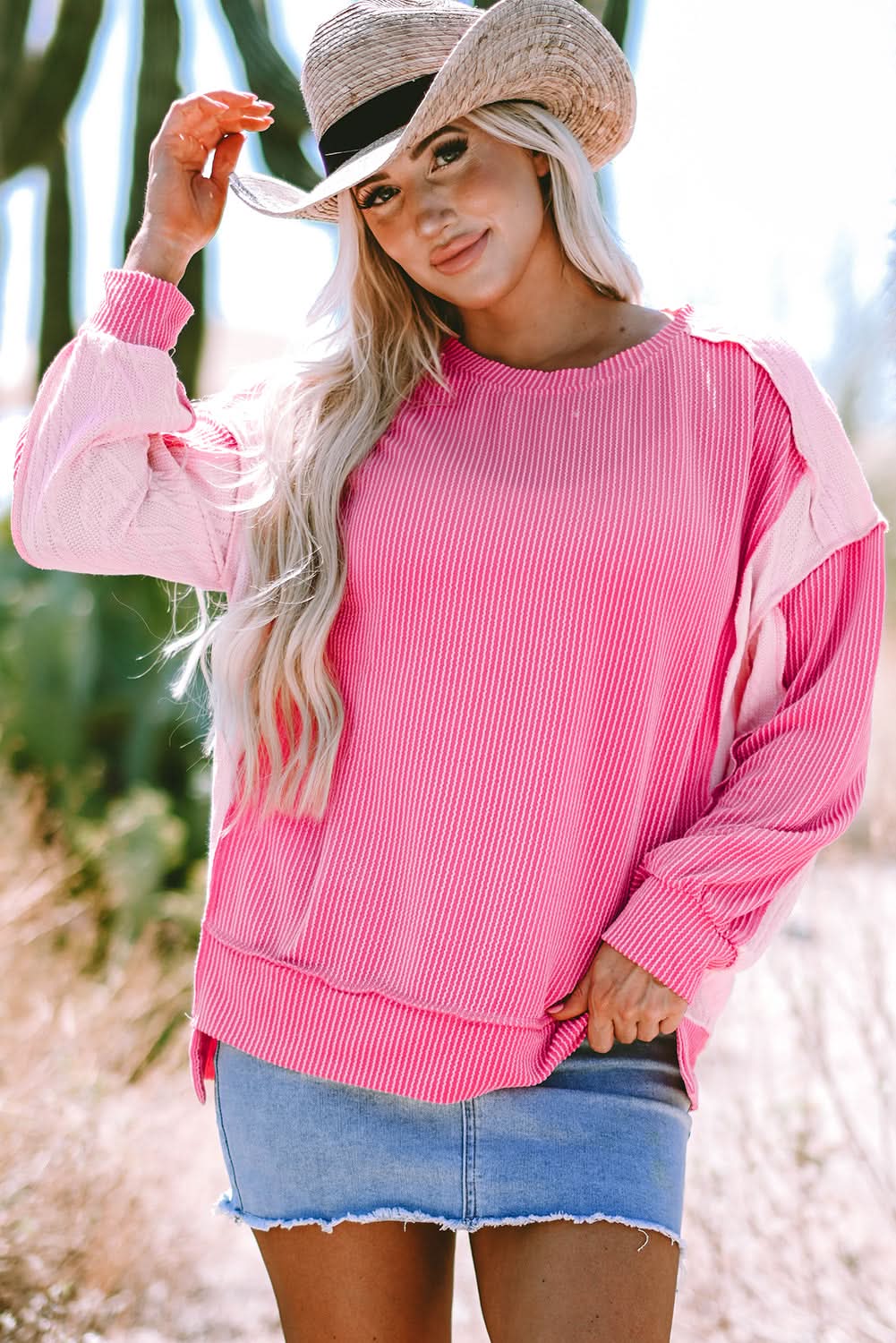 Stylish Colorblock Cable Knit Sweatshirt for Women - Cozy Winter Pullover for Casual Outings & Layering