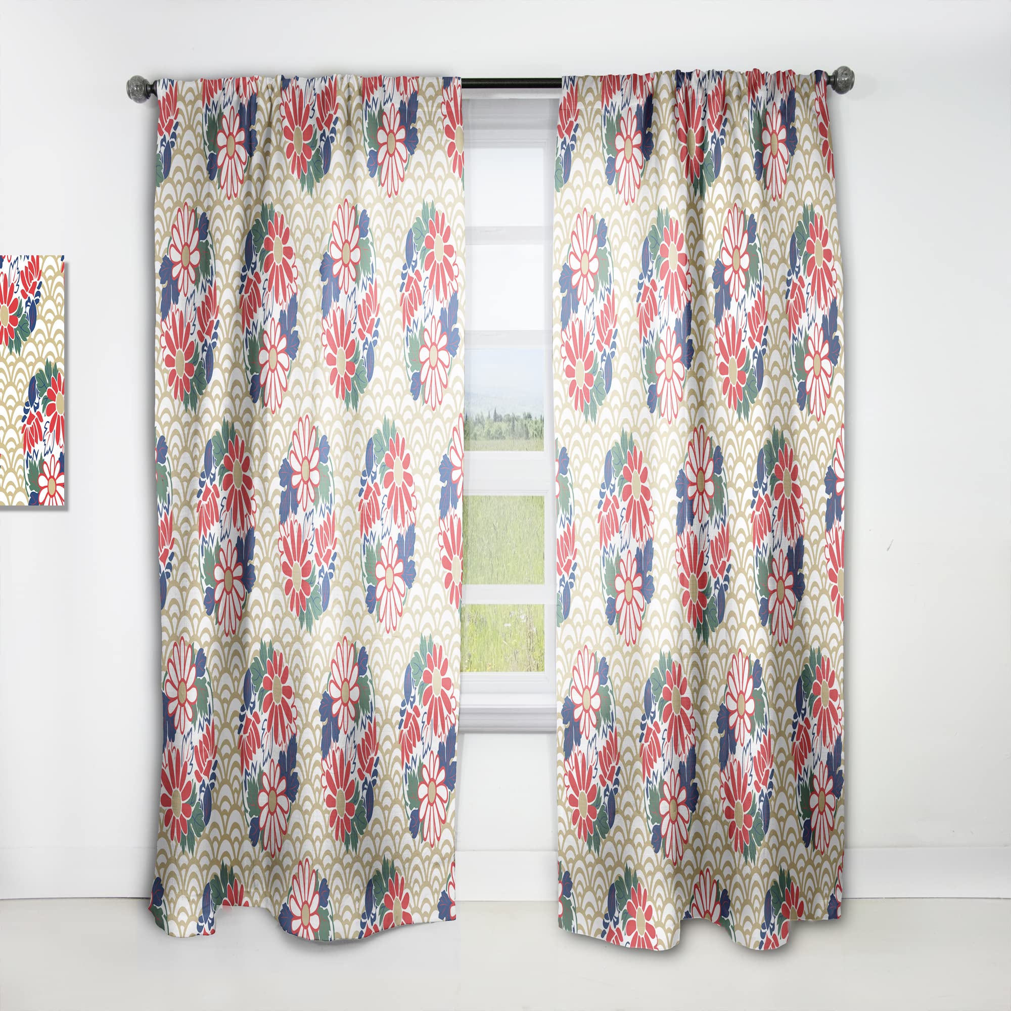 DesignQ Japanese Floral Pattern Thermal Insulated Curtains - Single Panel 52x90 Inches - Elegant Bedroom & Living Room Window Drapes for Home Decor | Perfect for Blackout, Privacy & Energy Saving