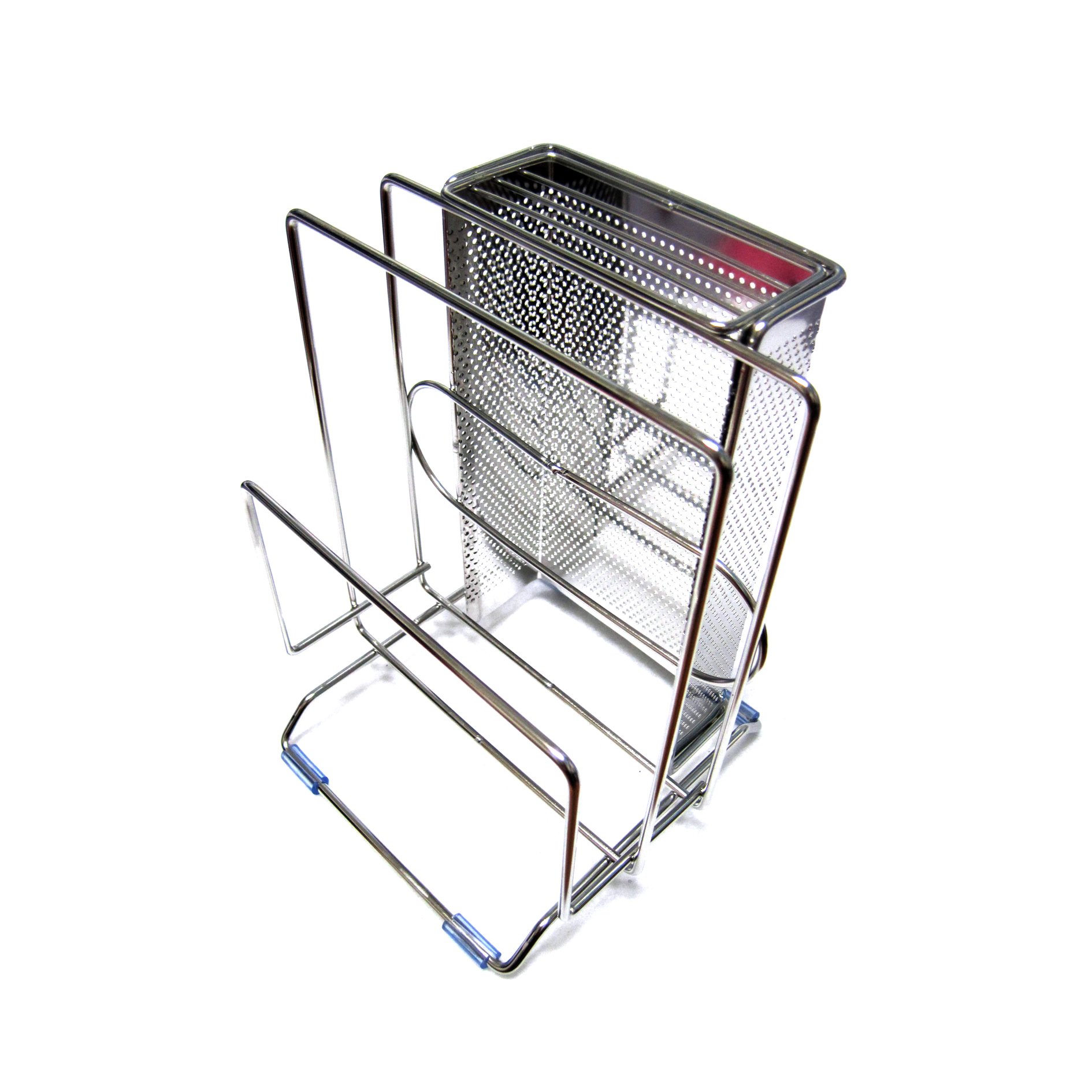 Premium Stainless Steel Knife Block & Cutting Board Holder - Kitchen Storage Organizer with Non-Slip Base (Silver) - Perfect for Countertop Organization in Modern Kitchens