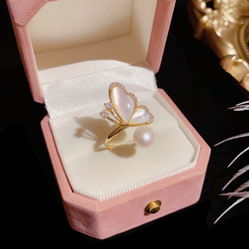Fairy Butterfly Pearl Cocktail Rings for Women - Elegant Vintage Jewelry Gift for Party, Wedding & Evening Wear | K4113