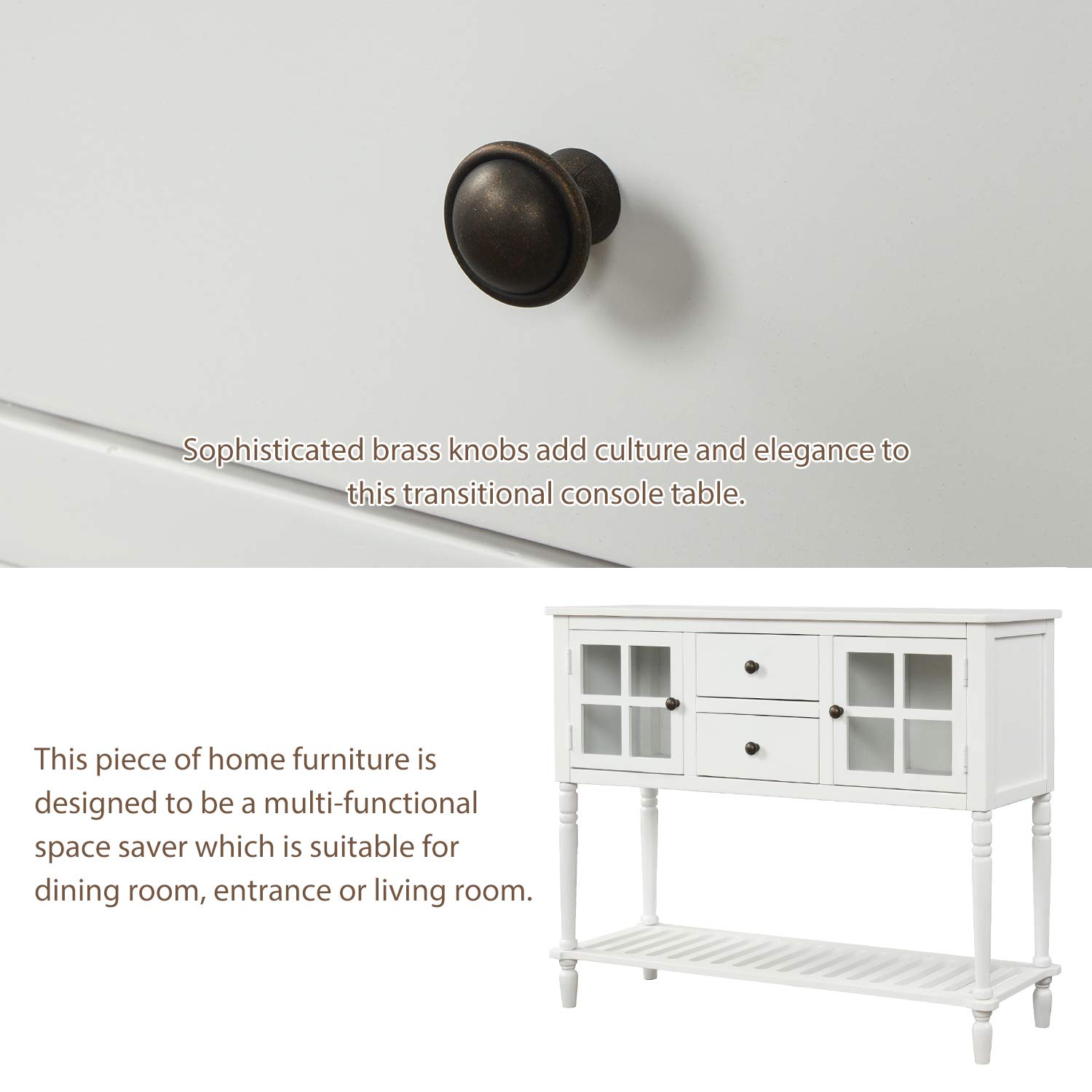 Merax White Sideboard Console Table with Storage & Bottom Shelf - Entryway Buffet Cabinet for Dining Room, Living Room & Hallway Storage Solution