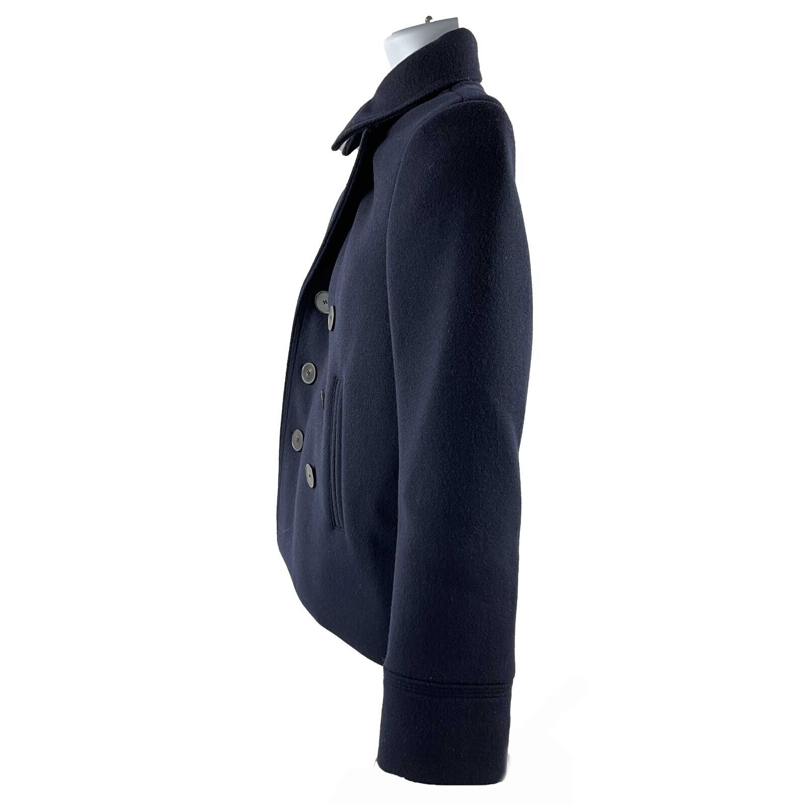 Christian Dior Pristine Solid Button Wool Peacoat Coat - Navy Blue, Size 36 (US 4) - Women's Classic Winter Jacket for Office, Dating & Formal Occasions