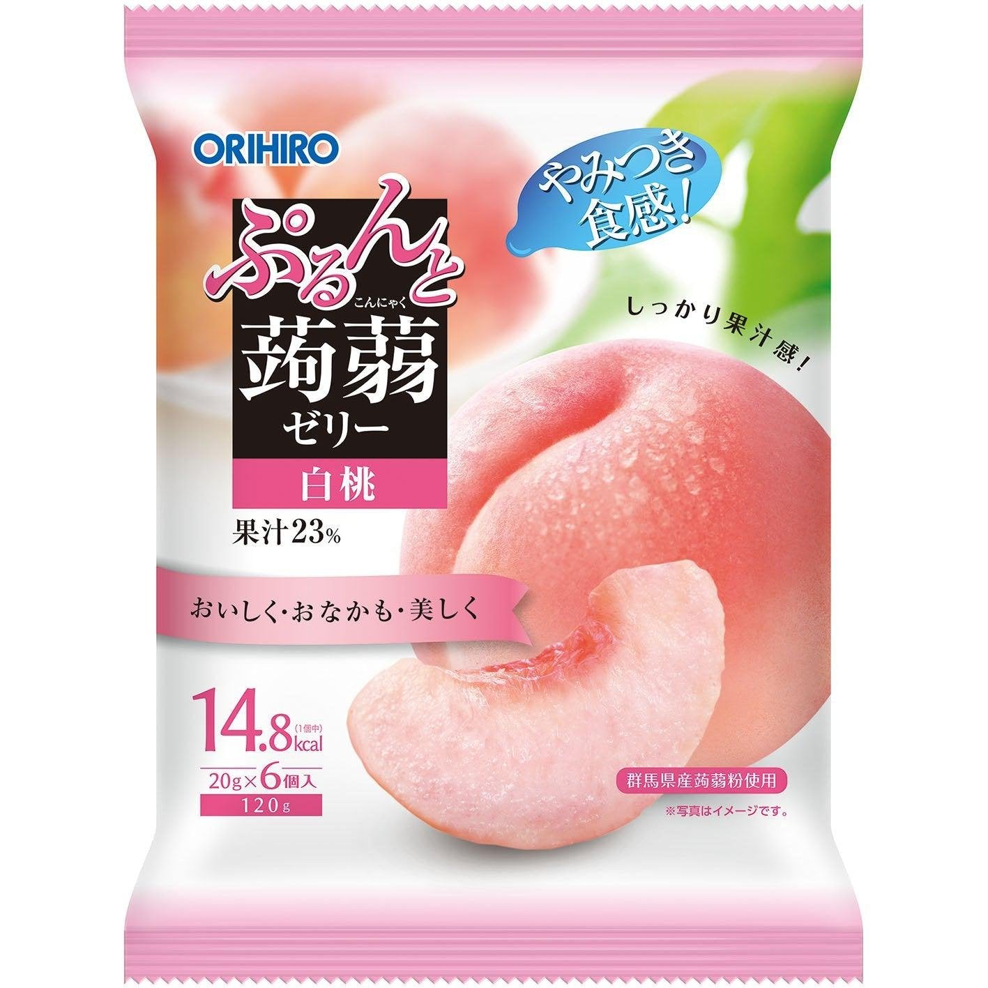 Orihiro Konjac Jelly Snack - Peach Flavor 120g (Pack of 6) | Low Calorie Japanese Healthy Treat | Perfect for Office Snacks, School Lunches & Weight Loss Diet