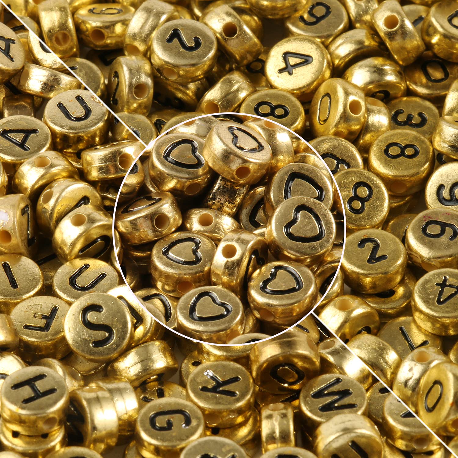 Yochus 1000pcs Gold Mixed Round Acrylic Beads 4x7mm - Black Alphabet & Number Beads with Heart Shapes for Jewelry Making, DIY Bracelets, Necklaces & Craft Projects - Perfect for Gifts, Party Favors & Personalized Accessories