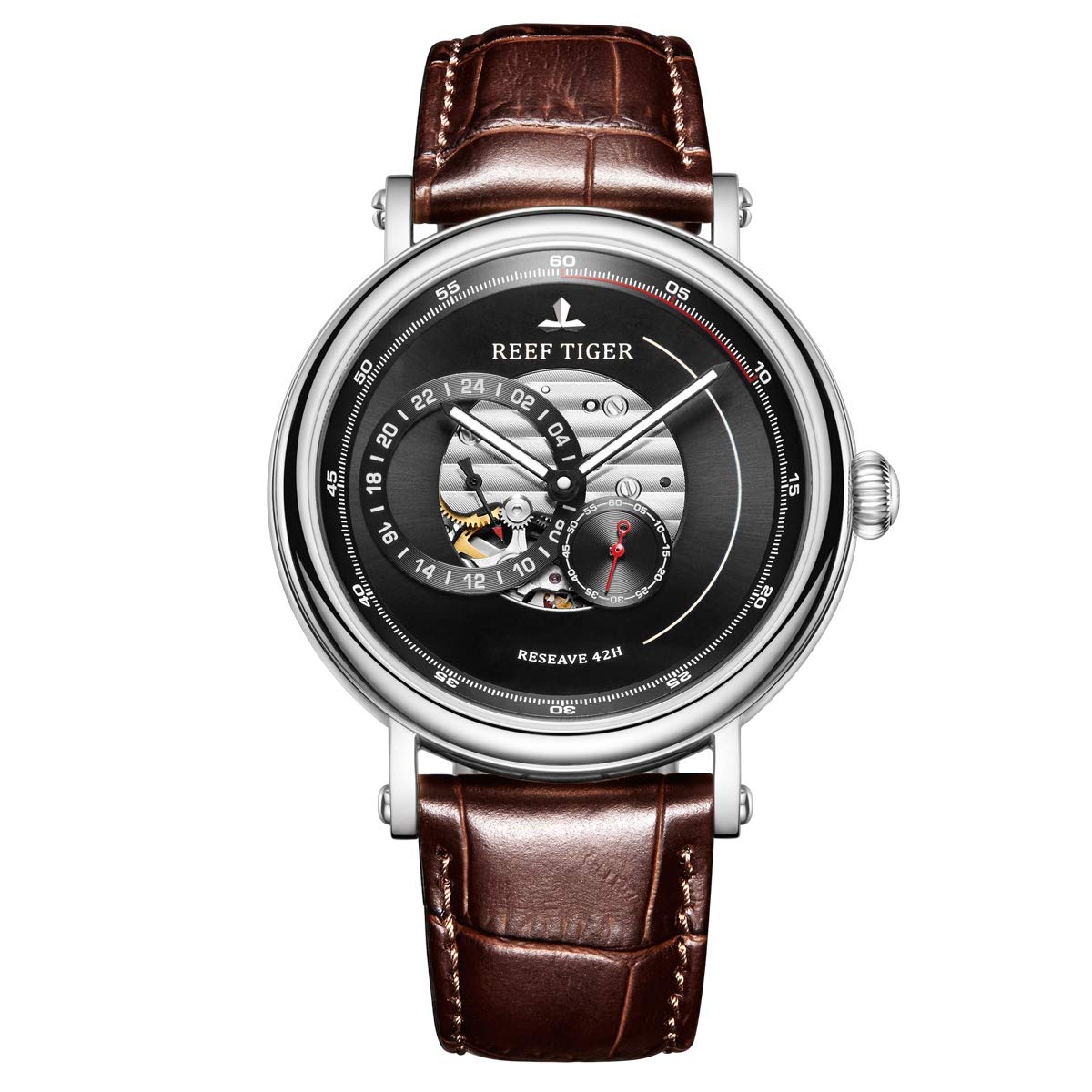 REEF TIGER Luxury Automatic Men's Watch - Waterproof Mechanical Watch with Stainless Steel Band, Date Display - RGA1617 Model - Perfect for Business, Formal Events & Everyday Wear
