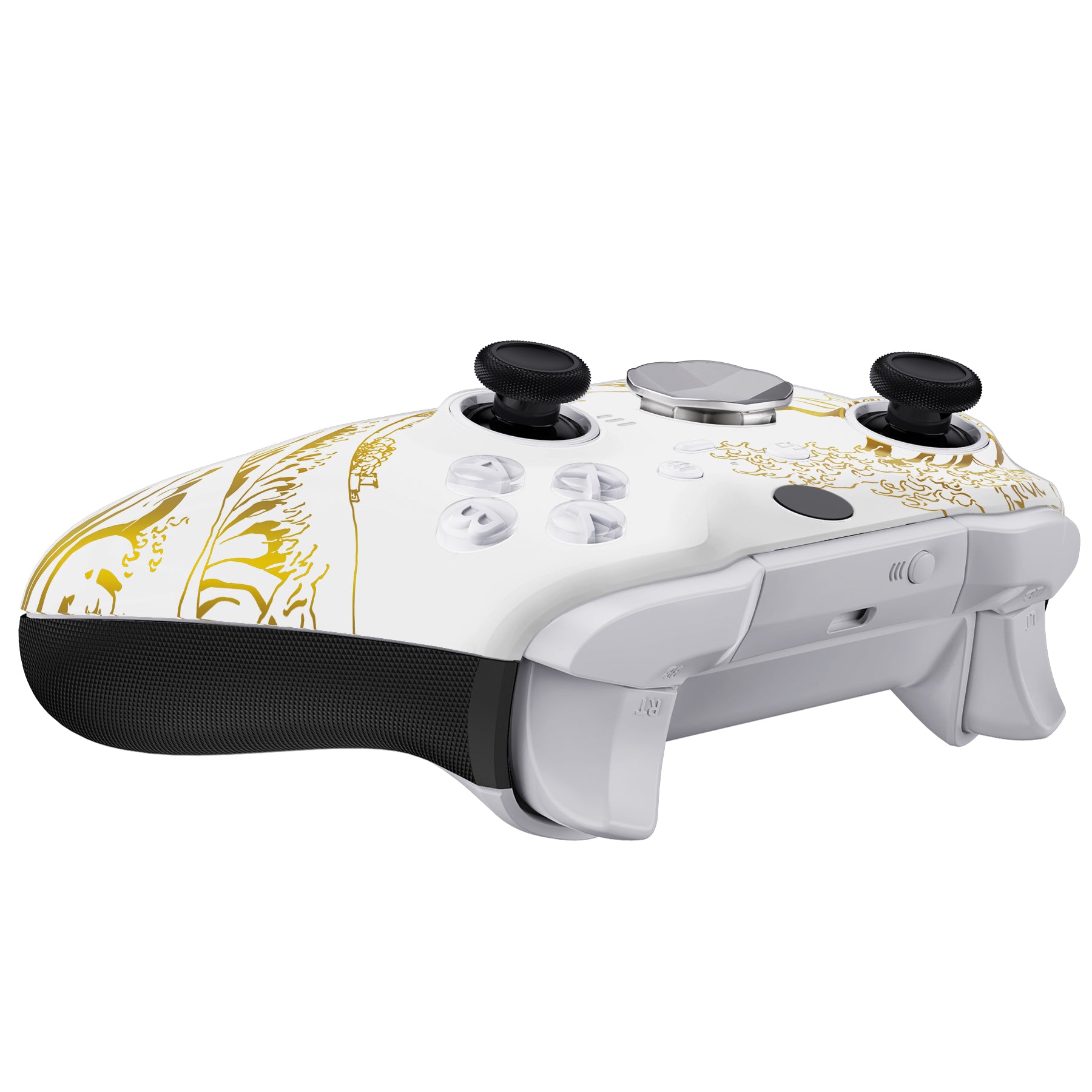 eXtremeRate Gold Replacement Front Housing Shell Case with Accent Rings for Xbox One Elite Series 2 & Elite 2 Core Controller (Model 1797) - The Great Wave Off Kanagawa Design - Perfect for Gaming Enthusiasts & Custom Controller Mods