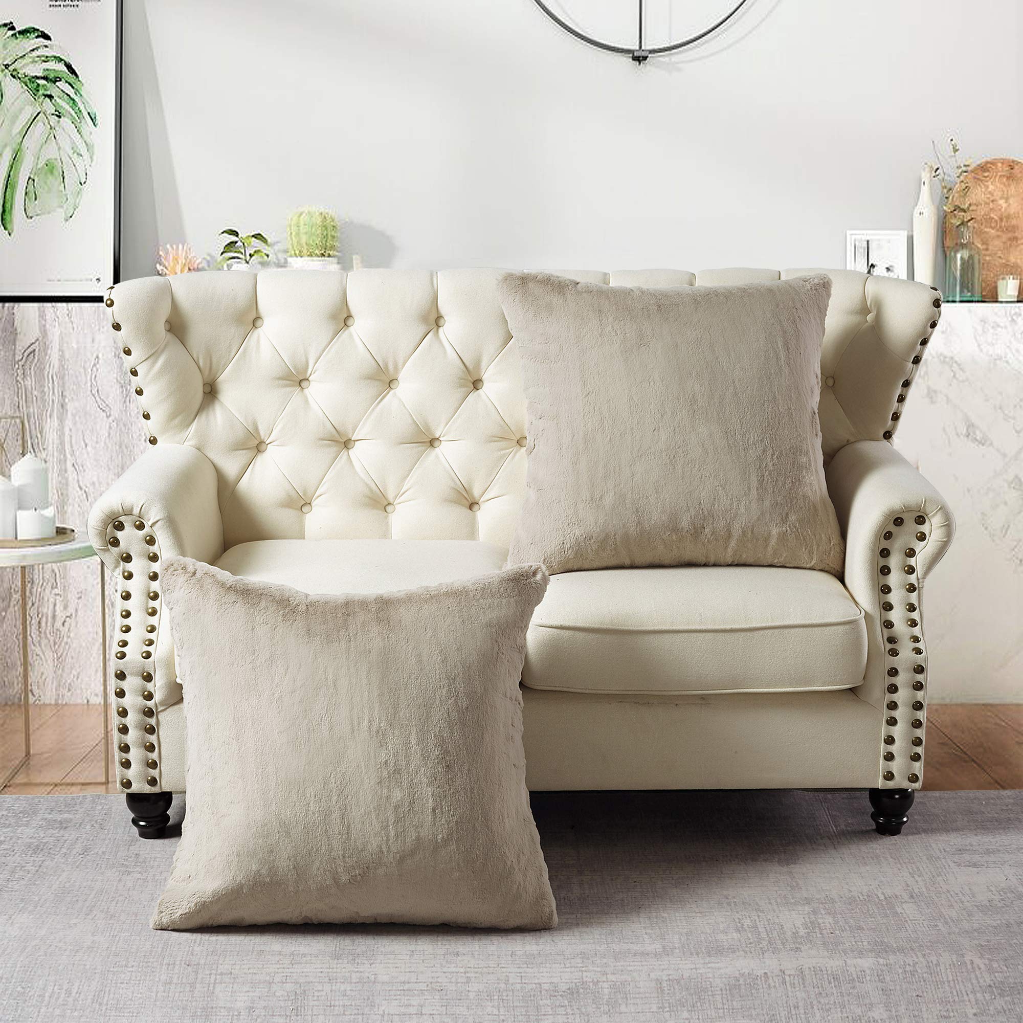 Luxury Heavy Faux Fur Throw Pillow Covers Set of 2 - 26x26 Inch Soft Solid Square Decorative Couch Pillows - Pure Cashmere Feel for Sofa, Bedroom & Living Room Décor - Perfect for Cozy Nights and Stylish Home Accents