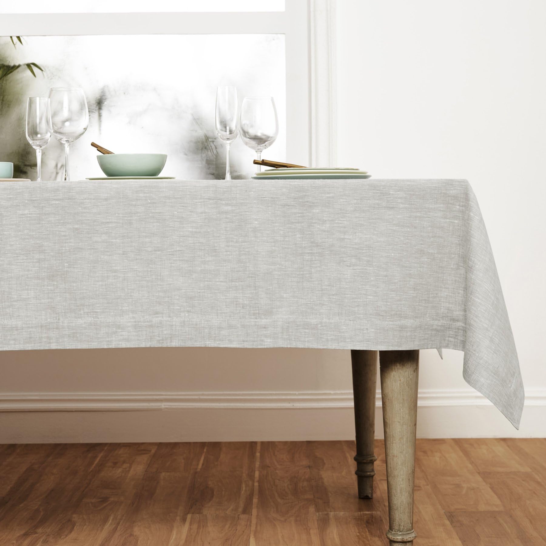 Solino Home 100% Pure Linen Tablecloth 60x108 Inches - Rectangle Table Cloth in Athena Oyster Grey - Machine Washable Linen Fabric for Dining Room, Kitchen, Party Decor - Perfect for Spring, Mothers Day & Easter Celebrations