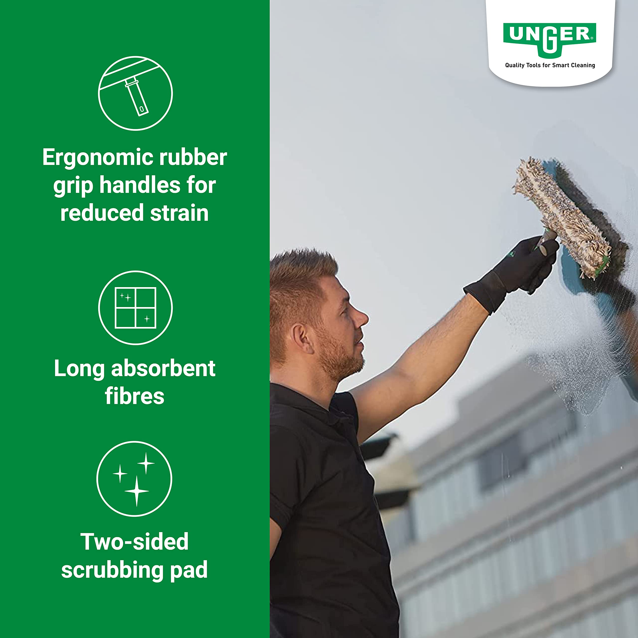 Unger ErgoTec Ninja Complete Window Washer - 45cm Professional Squeegee for Streak-Free Cleaning - Perfect for Home, Office & Commercial Glass Cleaning
