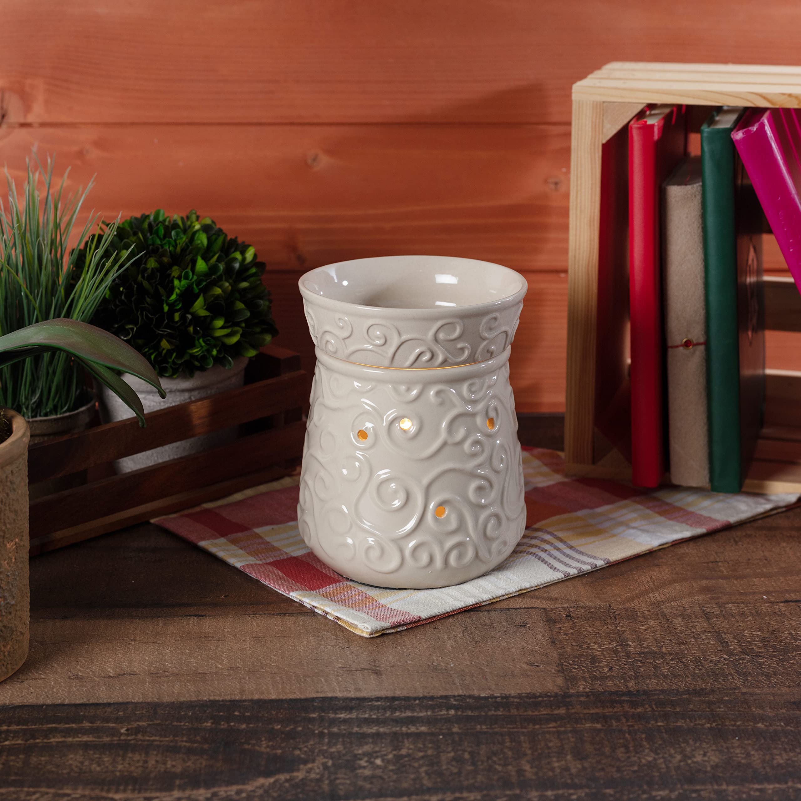 D'Eco Electric Wax Melt Warmer - Plug-in Scented Tart & Candle Warmer with 4 Cinnamon Wax Cubes, Halogen Bulb for Home Fragrance - Perfect for Living Room, Bedroom, Office & Spa - Ideal Housewarming, Wedding Gift & Aromatherapy Relaxation