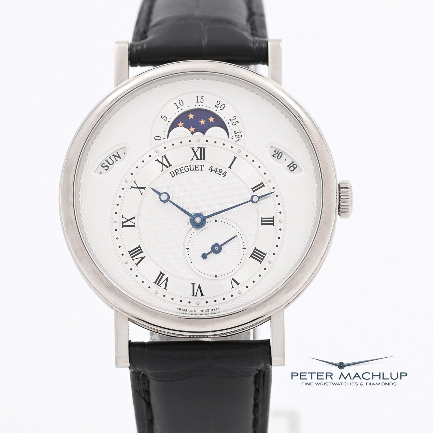 18ct White Gold Breguet Classique Moonphase Watch - Luxury Swiss Automatic Timepiece with Moon Phase Complication, Date Display & Sapphire Crystal - Perfect for Formal Events, Business Meetings & Collectors