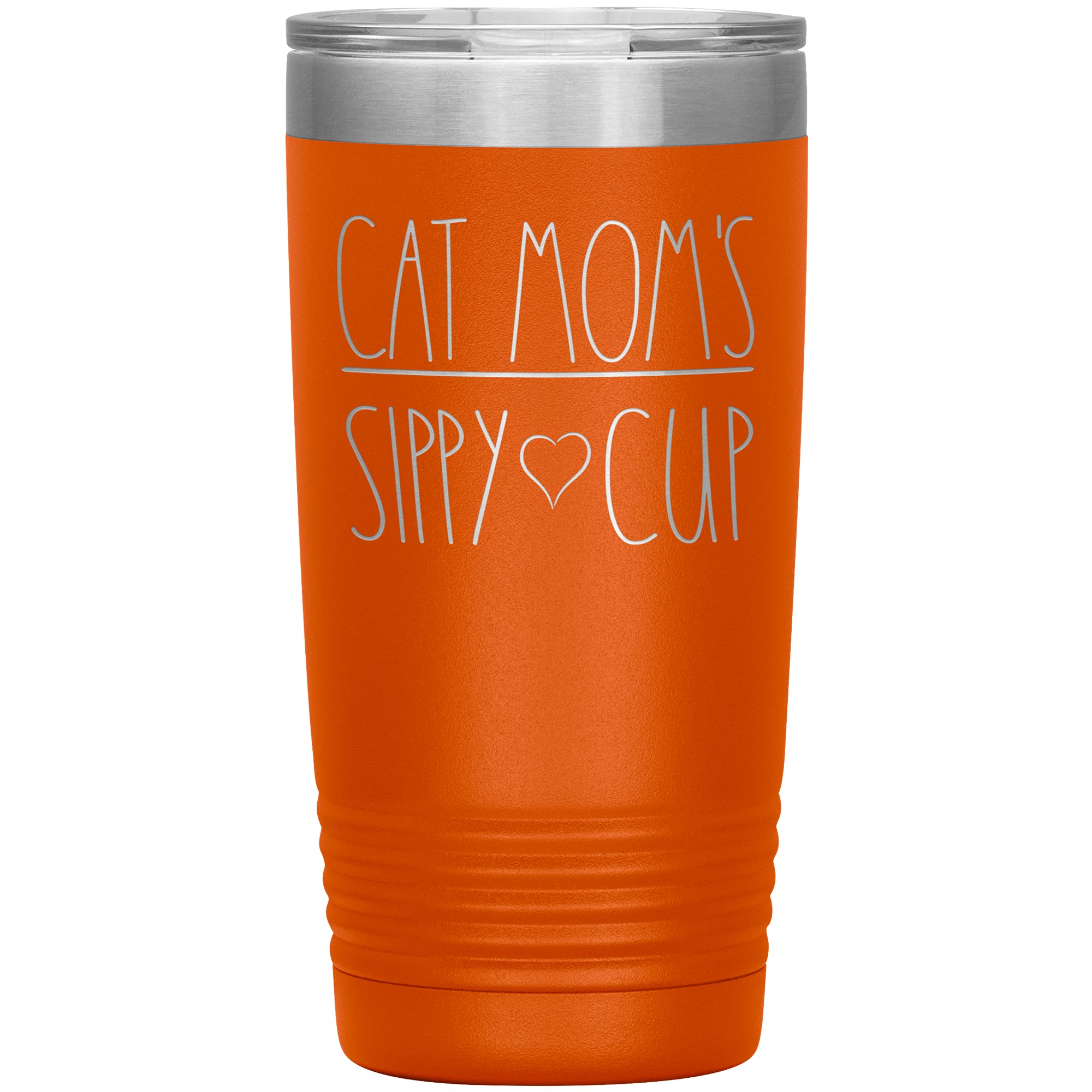 20oz Vacuum Insulated Cat Mom Tumbler with Lid - 12 Color Options (Orange) - Perfect Birthday Gift for Cat Lovers & Cat Moms - Ideal for Coffee, Tea & Cold Drinks at Home, Office or Travel
