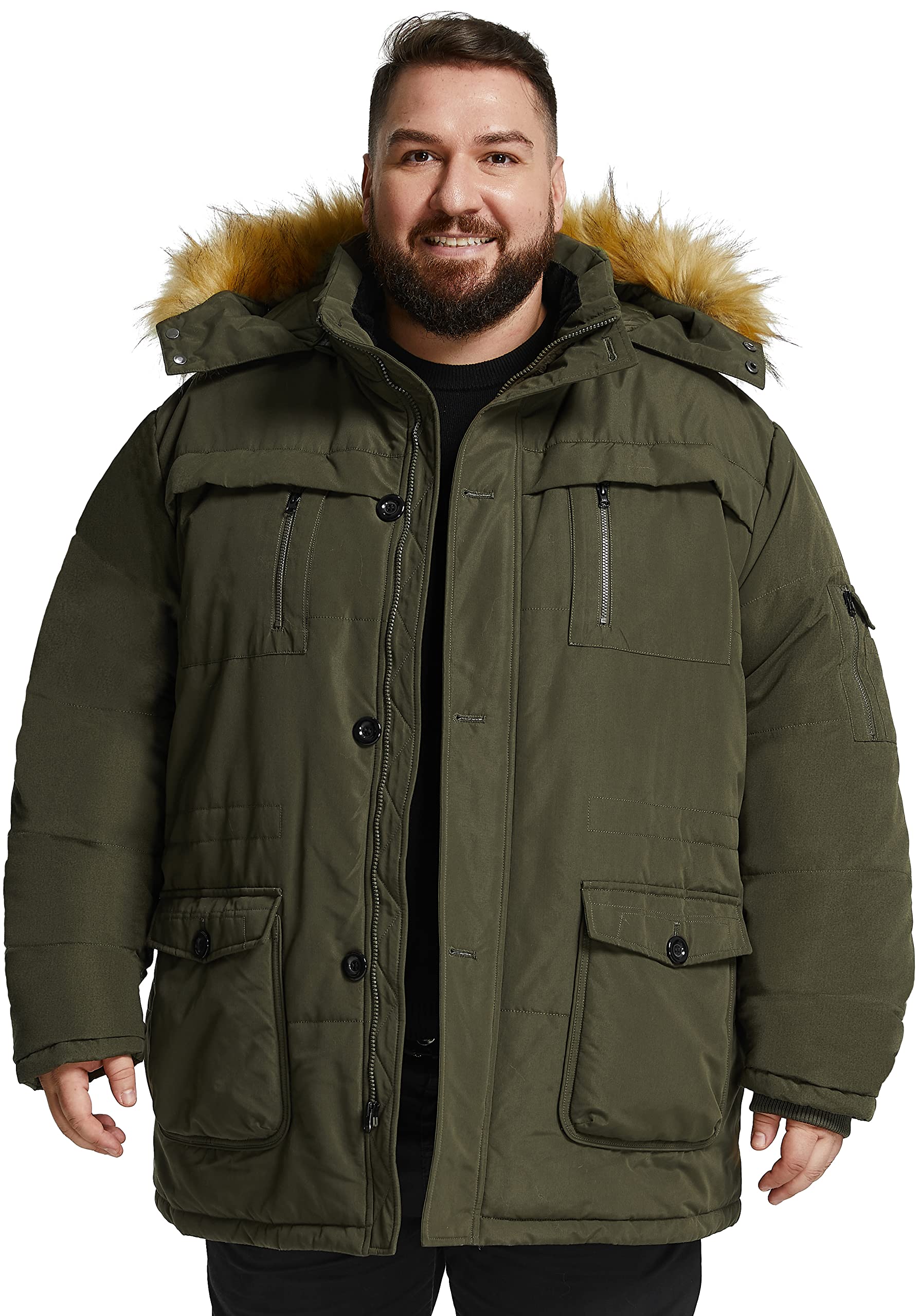 Soularge Big and Tall Men's Winter Parka Jacket - Heavyweight Hooded Coat for Cold Weather - Ideal for Snow, Hiking & Outdoor Activities