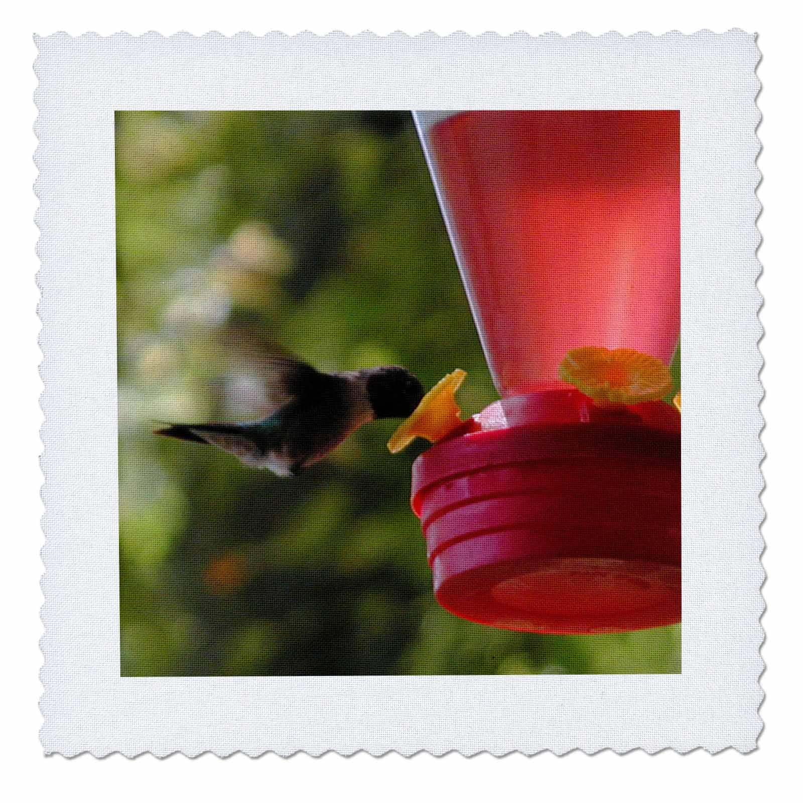 3D Rose Hummingbird Feeding Quilt Square - 10x10 Inch Decorative Fabric Panel for DIY Quilting, Sewing & Home Decor - Perfect for Wall Art, Pillows & Craft Projects