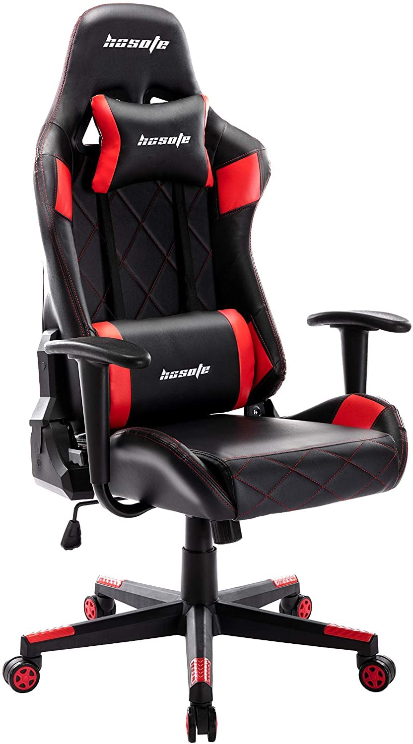**Hosote Ergonomic Gaming Chair for Adults - High Back Racing Computer Chair, E-Sports Gamer Chair, Big & Tall PU Leather Office Desk Chair (Black/Red) - Perfect for Gaming, Streaming & Home Office**