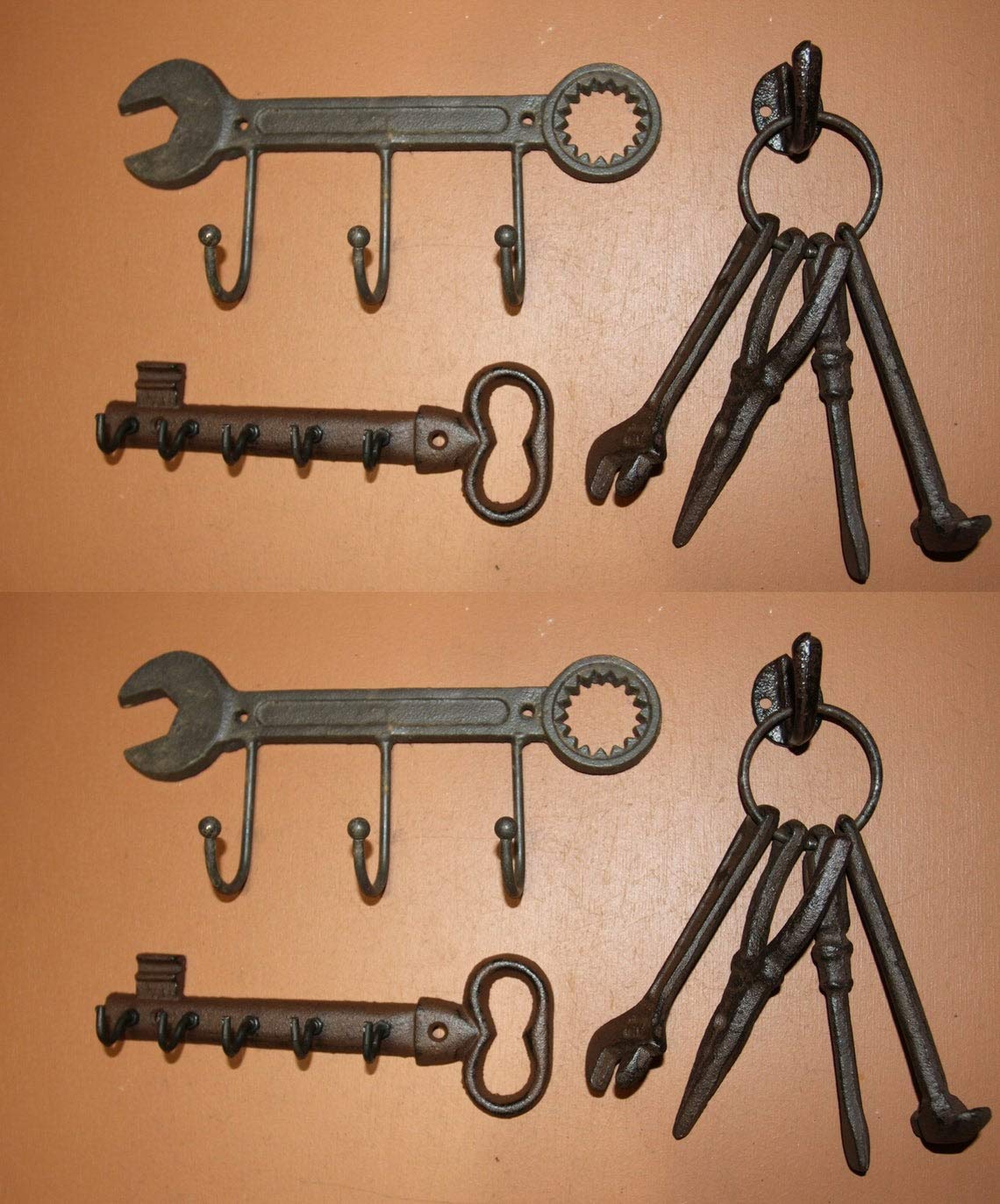 Vintage Cast Iron Wall Hooks - Set of 8 Antique Style Decorative Hooks for Rustic Home Decor, Farmhouse Kitchen, Garage & Workshop Organization