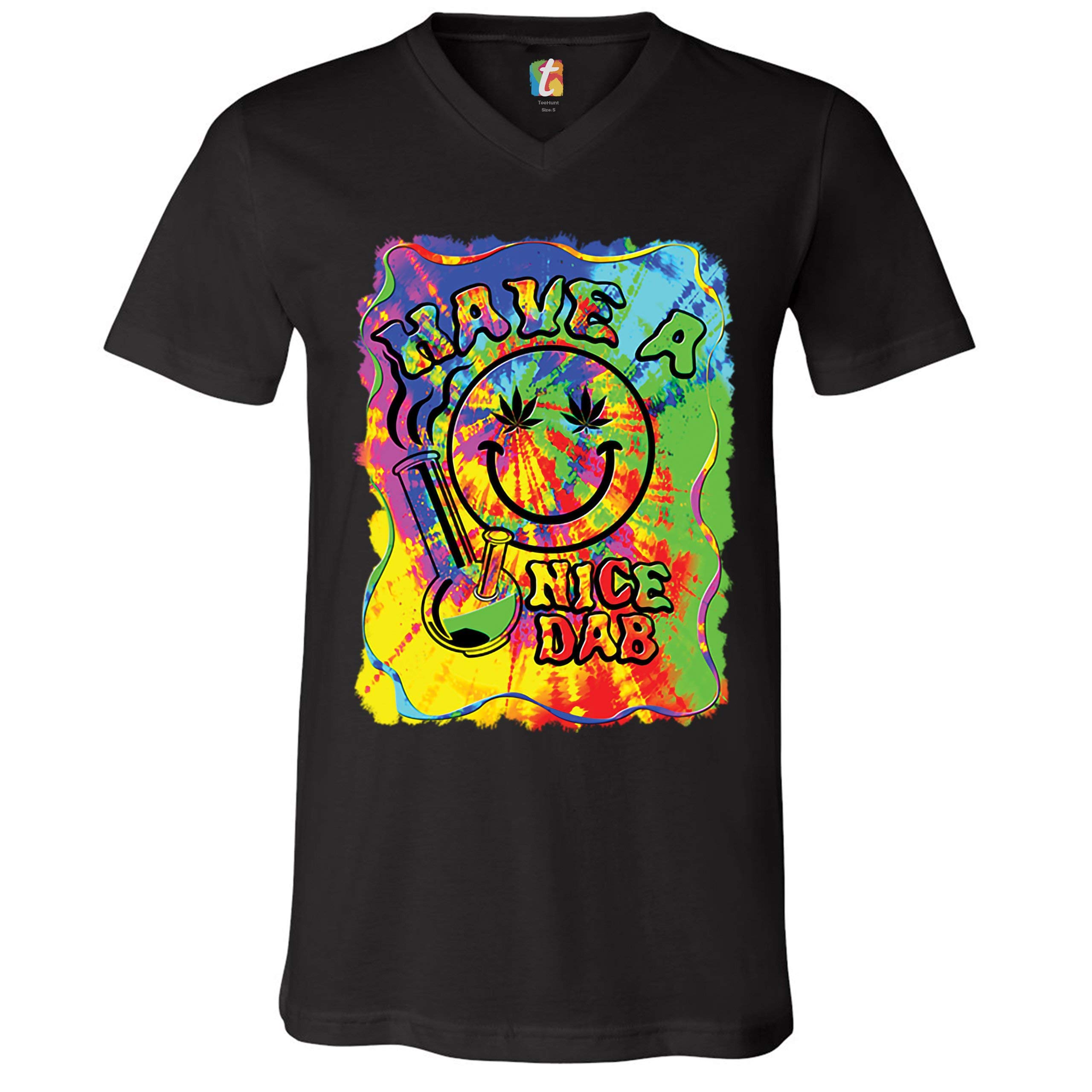 420 Happy Face Hitting Bong V-Neck T-Shirt | Funny Cannabis Weed Smoking Tee for Stoners & Dab Lovers | Perfect for 4/20 Celebrations, Smoke Sessions & Music Festivals