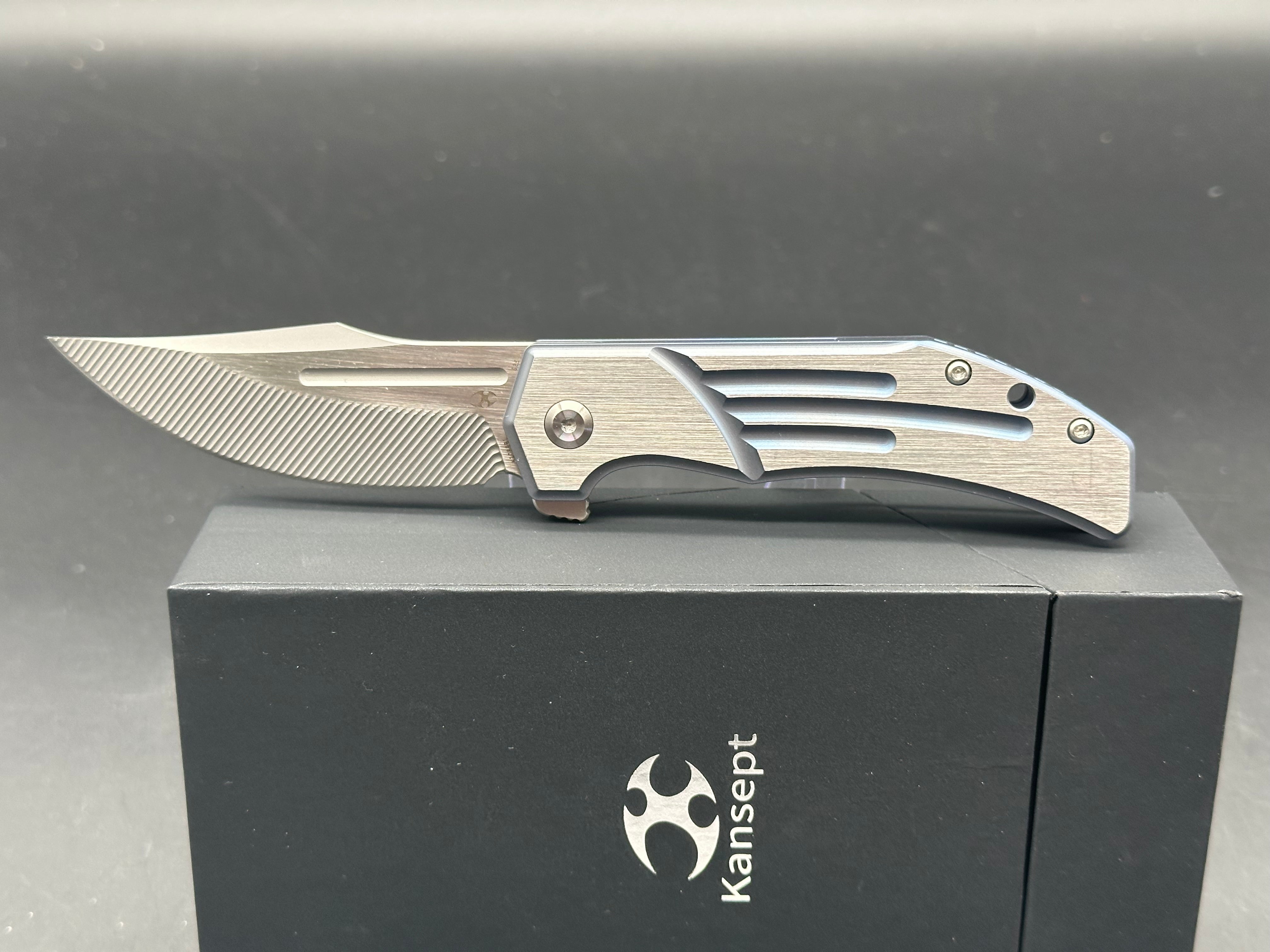 KANSEPT ORION Folding Pocket Knife - Blue/Satin Titanium Handle, S35VN Steel Clip Point Blade for EDC, Camping & Outdoor Activities