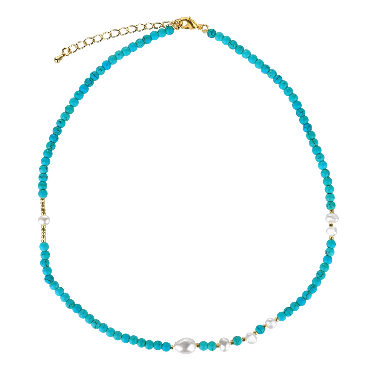 KELITCH Women's Boho Pearl Strand Necklace with Turquoise Beads - Stackable Layered Necklace for Casual, Party & Wedding Jewelry