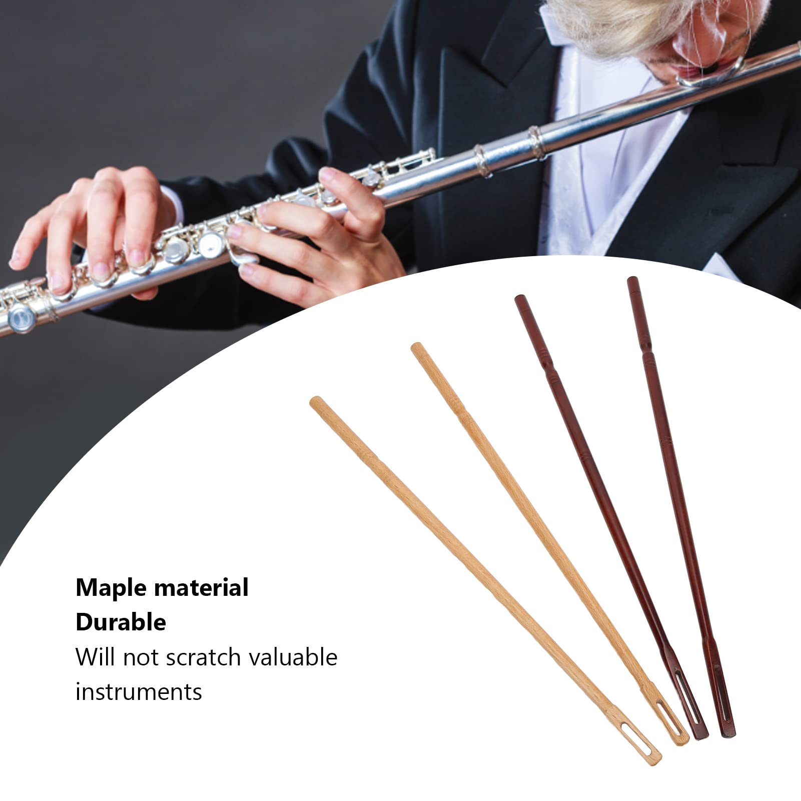 4-Piece Maple Wood Flute Cleaning Rod Kit - Wind Instrument Cleaning Sticks for Flute, Clarinet & Woodwind Accessories - Perfect for Musicians & Band Maintenance