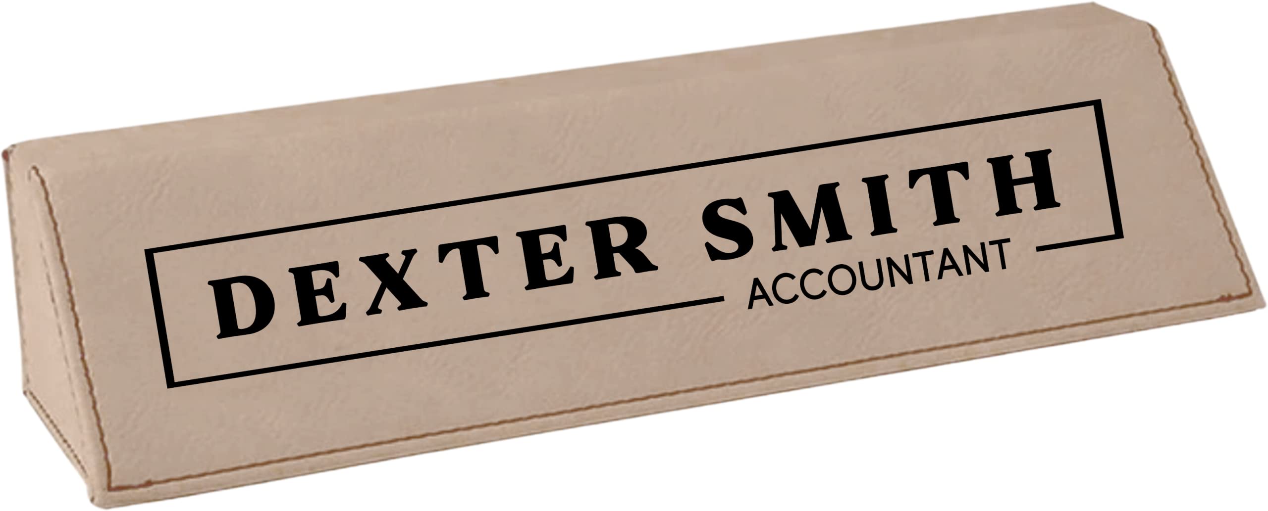 Personalized Office Desk Name Plate - Custom Engraved Leatherette Desk Wedge in Light Brown | Perfect Gift for Coworkers, Teachers & Graduates | Professional Office Decor & Workspace Organization Accessory