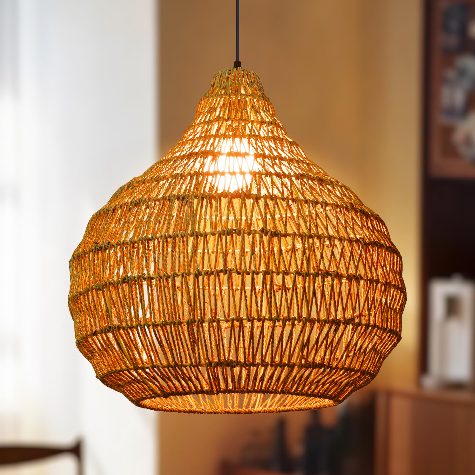 Arturesthome Rattan Pendant Lights - Natural Woven Wicker Chandelier Boho Basket Lighting Fixture for Kitchen Island, Dining Room & Bedroom | Farmhouse & Coastal Decor Hanging Lamp