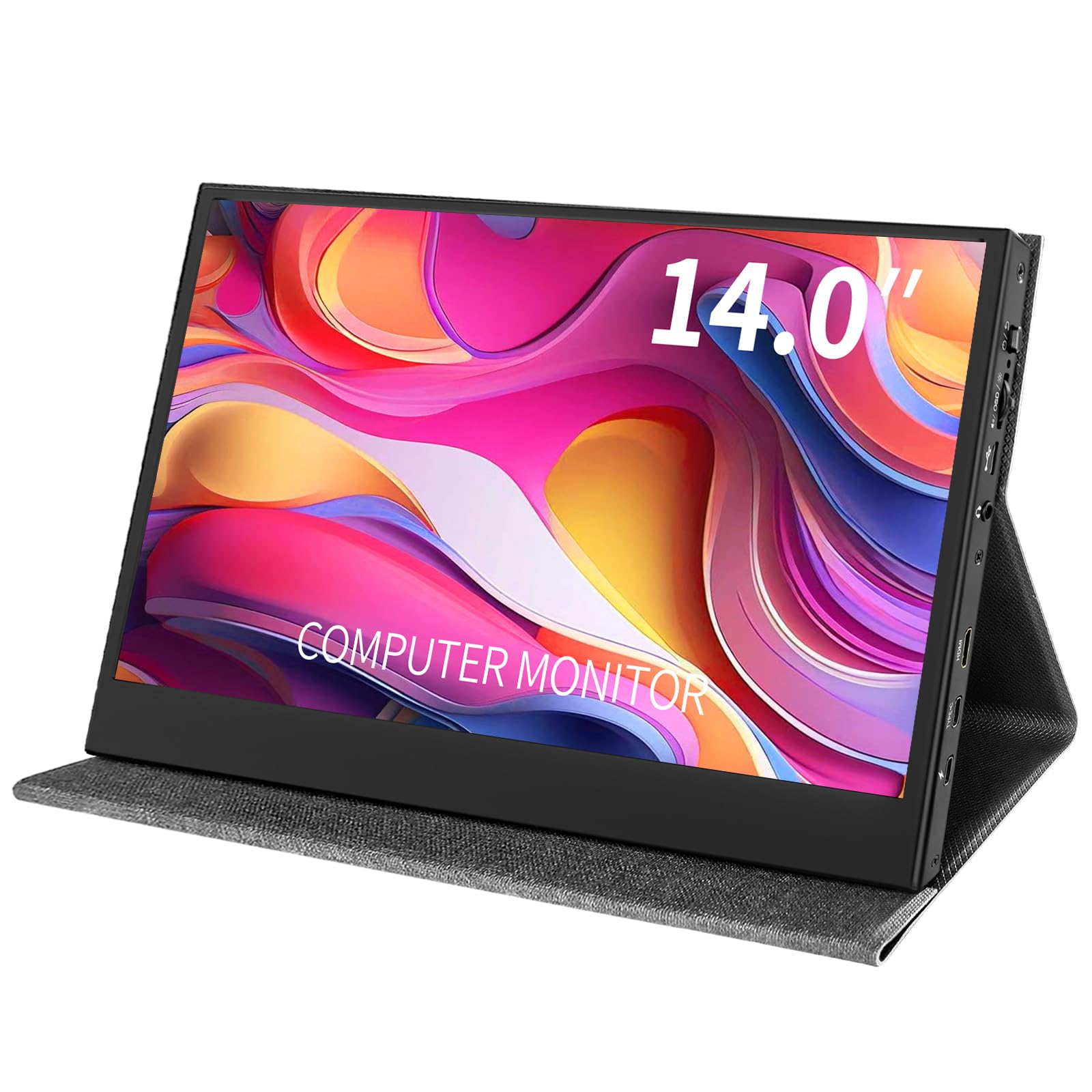14-inch Portable Monitor Full HD 1920x1080 IPS Screen with HDMI - Ultra Slim USB-C External Display for Laptop, Phone, Xbox, PS5, Switch - Dual Built-in Speakers for Gaming, Work & Travel (Black)