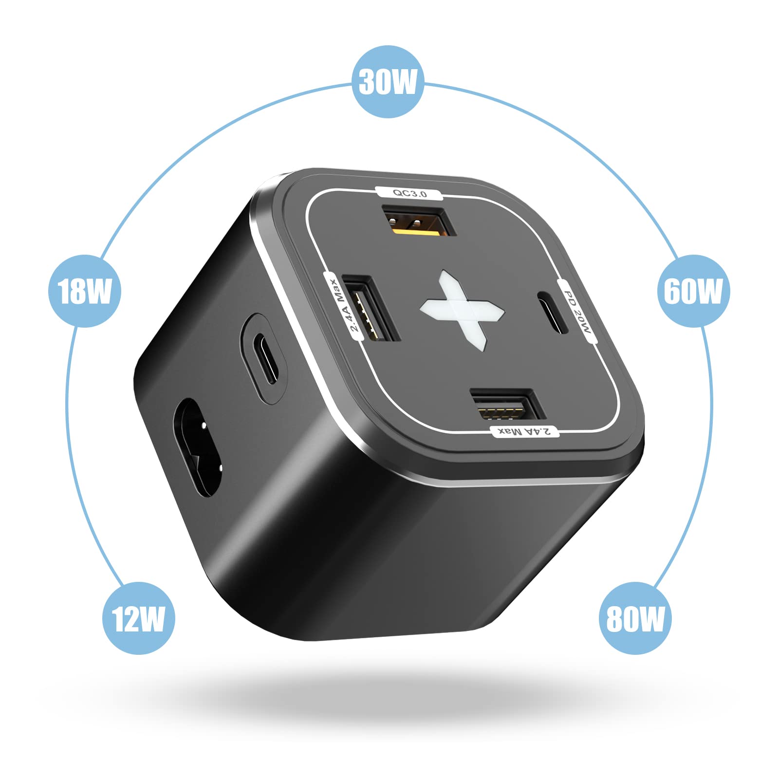 80W 5-Port USB C Charging Station with 65W PD 3.0 GaN Fast Charger - Compatible with iPhone 15/14 Pro Max, MacBook Pro, iPad Pro, Nintendo Switch, Galaxy S23/S22 - Perfect for Home, Office & Travel Charging Multiple Devices Simultaneously