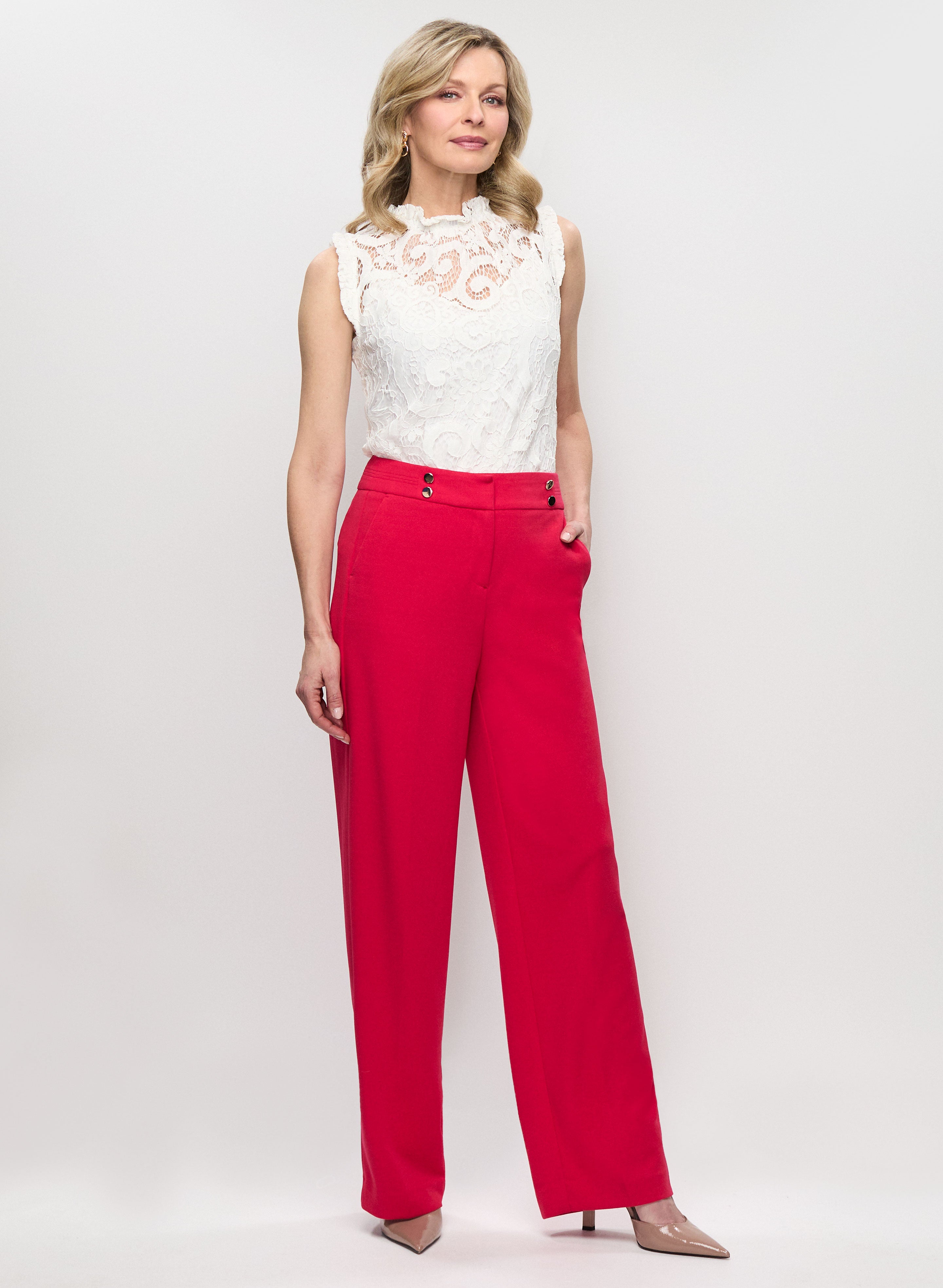 Elegant Cap Sleeve Lace Blouse with Wide Leg Pants Set - Women's Fashion Outfit for Party, Wedding & Special Occasions