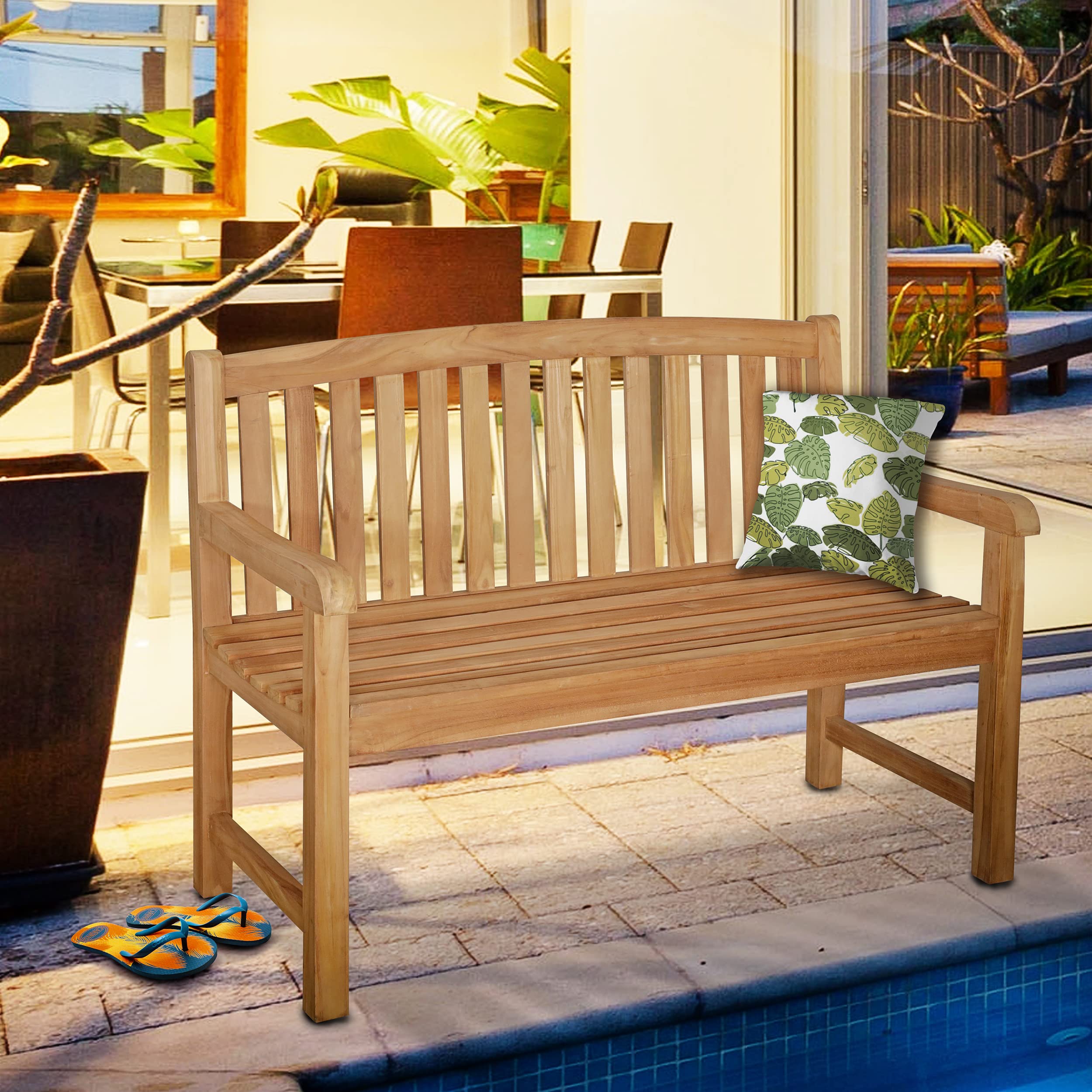 Seven Seas Teak 4-Foot Acapulco Outdoor Patio Bench - Solid Teak Wood Construction - Perfect for Garden, Poolside & Backyard Relaxation