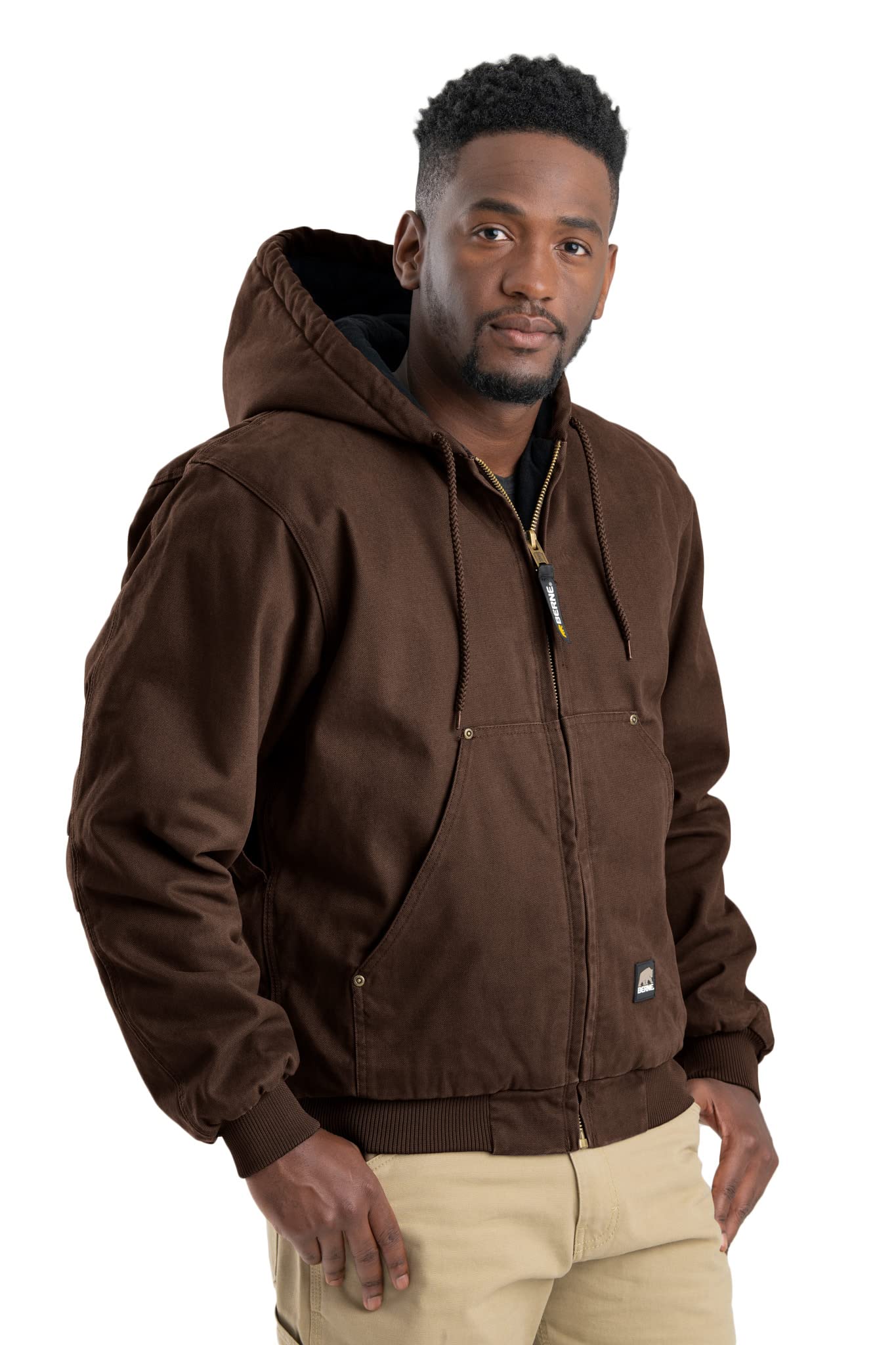Berne Men's Heartland Washed Duck Hooded Work Jacket - Durable Water-Resistant Hooded Coat for Outdoor Work, Hunting & Farming | Heavy Duty Cotton Canvas Jacket for Cold Weather Protection