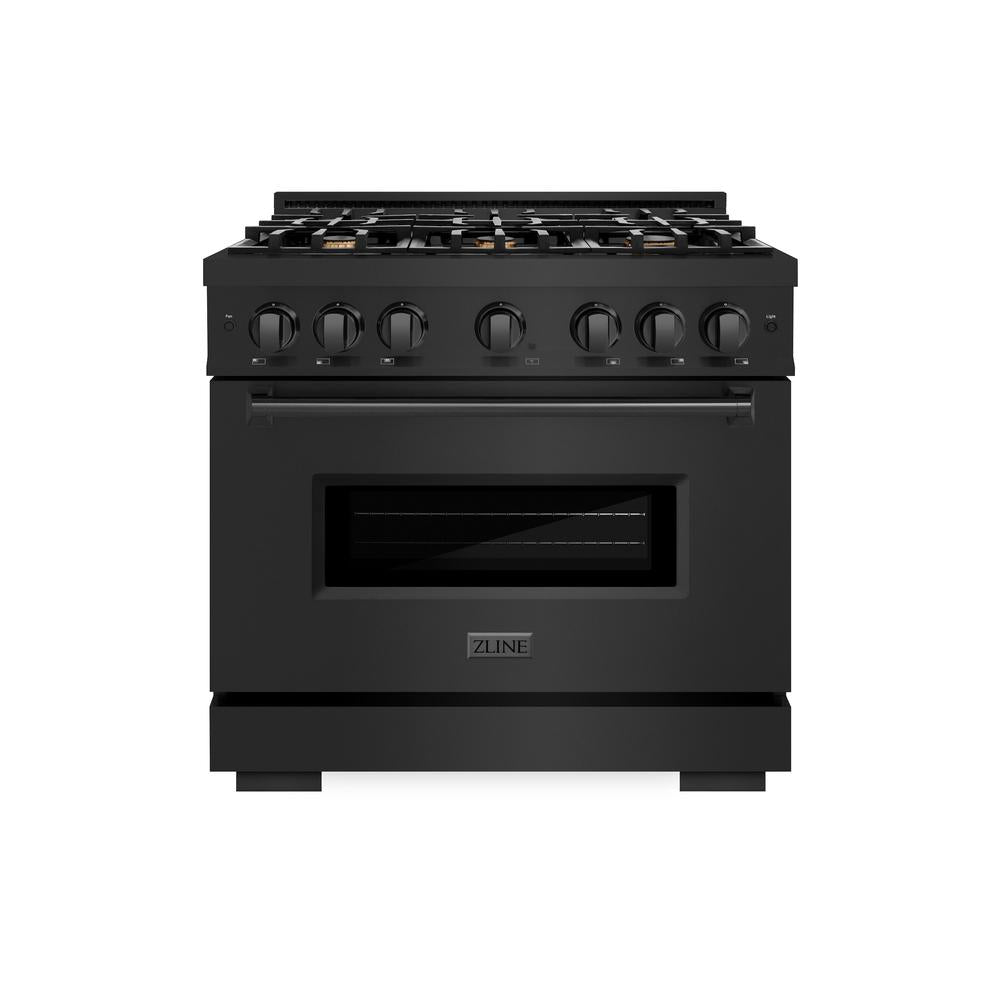 ZLINE 36 Inch 5.2 Cu. Ft. Black Stainless Steel Dual Fuel Range - Gas Cooktop & Electric Convection Oven with 6 Brass Burners (CDRB BR 36) | Perfect for Home Kitchens, Restaurants & Professional Chefs