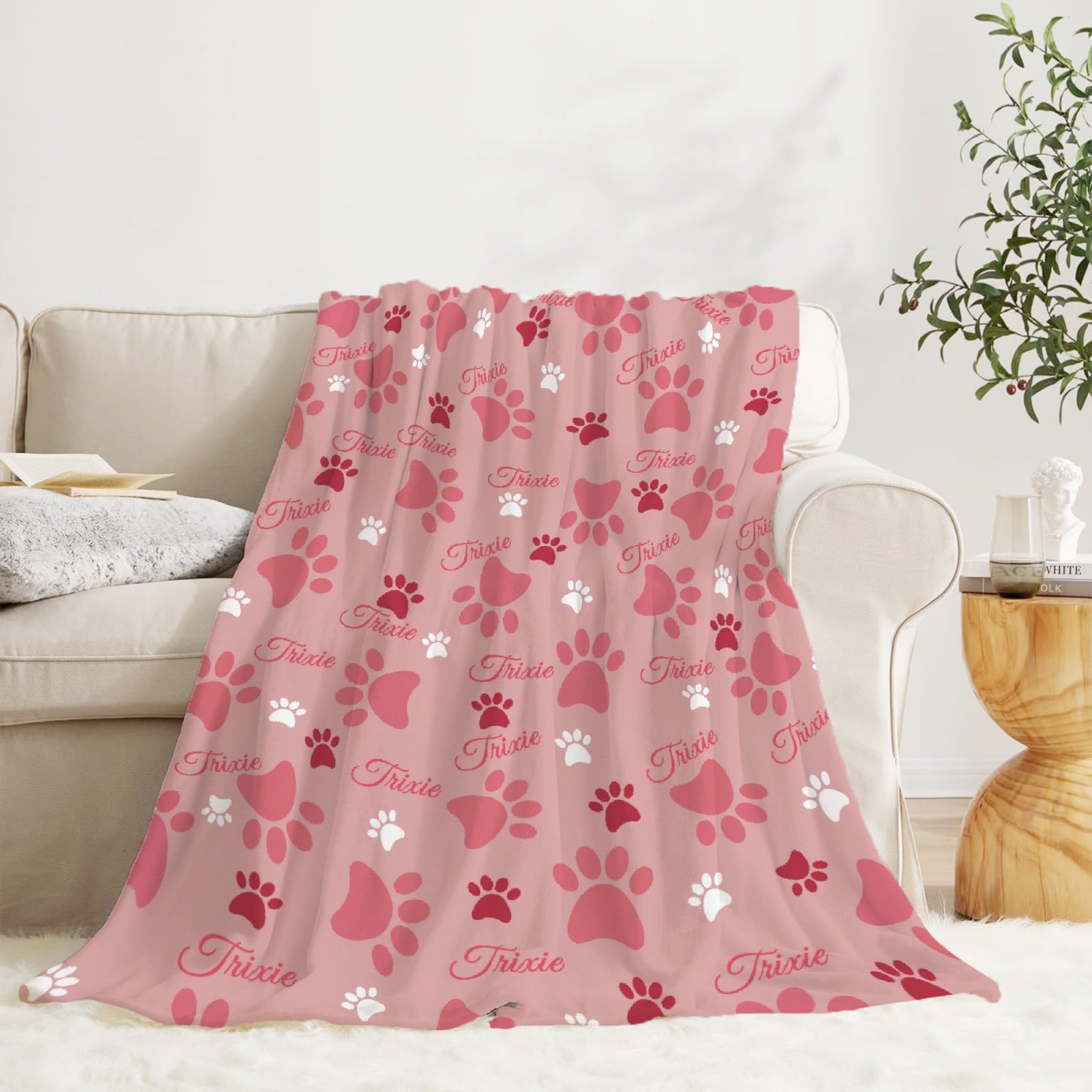 **Custom Personalized Dog Blanket with Name - Soft Cozy Fleece Pet Blanket for Puppy, Dog Lovers, Mom & Dad - Cute Paws & Bones Design - Perfect Gift for Bed, Sofa, Couch & Travel**    *(Use: Great for snuggling at home, keeping your pet warm during travel, or as a thoughtful gift for dog lovers!)*