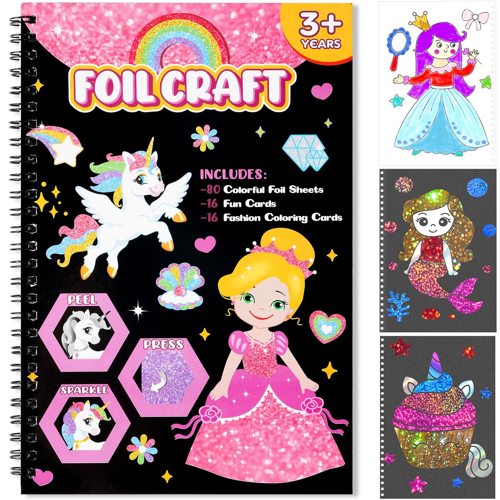 Foil Craft Princess DIY Art Kit - No Mess Creative Foil Art Set for Kids Ages 4-9 | Fun Drawing Activity, Birthday Gift & Travel Toy for Girls & Boys | Perfect for Party Favors, Classroom Projects & Rainy Day Crafts