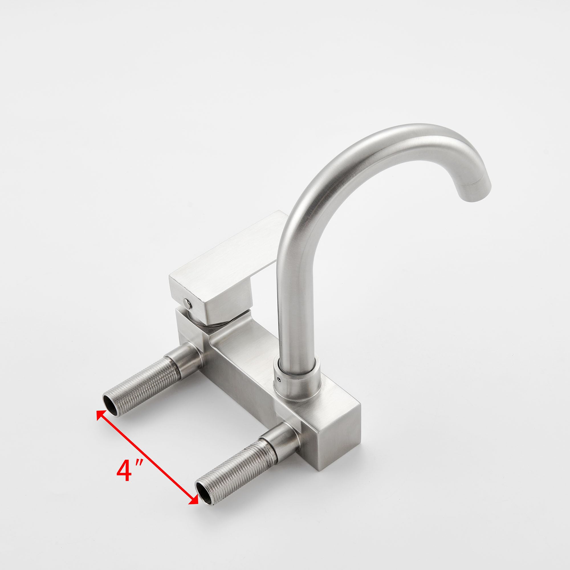 4 Inch Commercial Sink Faucet - Single Handle Wall Mount Kitchen Faucet, Brushed Nickel Mixer Tap for Laundry & Utility Sink, Lead-Free, Durable for Restaurant, Bar & Home Use