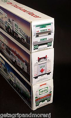 Vintage HESS Toy Truck Collection - 1988 Fire Truck, 1989 Tanker Truck, 1990 Racer (Set of 3) - Perfect for Collectors, Display & Retro Toy Enthusiasts