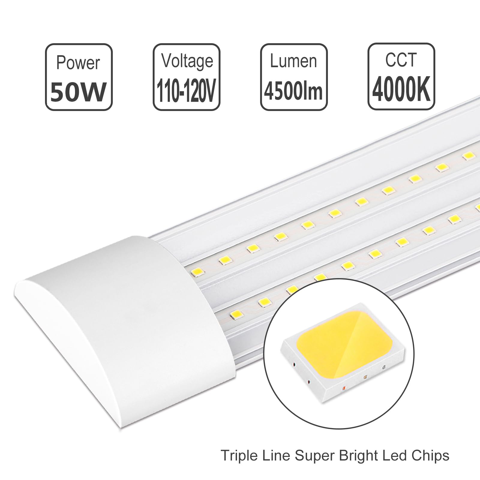 KILIPOL 5FT LED Batten Light Fixture - 50W 4000K Neutral White Surface Mount Slim LED Tube Lights for Office, Shop, Garage & Home Lighting - Energy Efficient Commercial & Residential Use - 2 Pack
