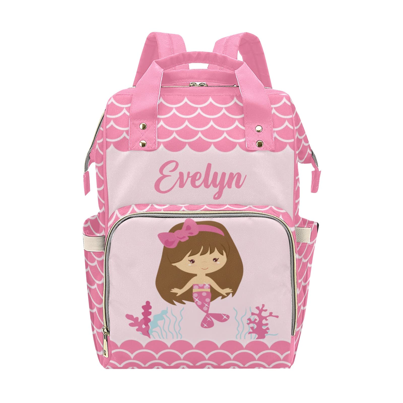 Custom Mermaid Pink Diaper Bag Backpack Tote - Personalized Baby Shower Gift for Moms, Waterproof & Spacious for Travel, Daycare & Outings